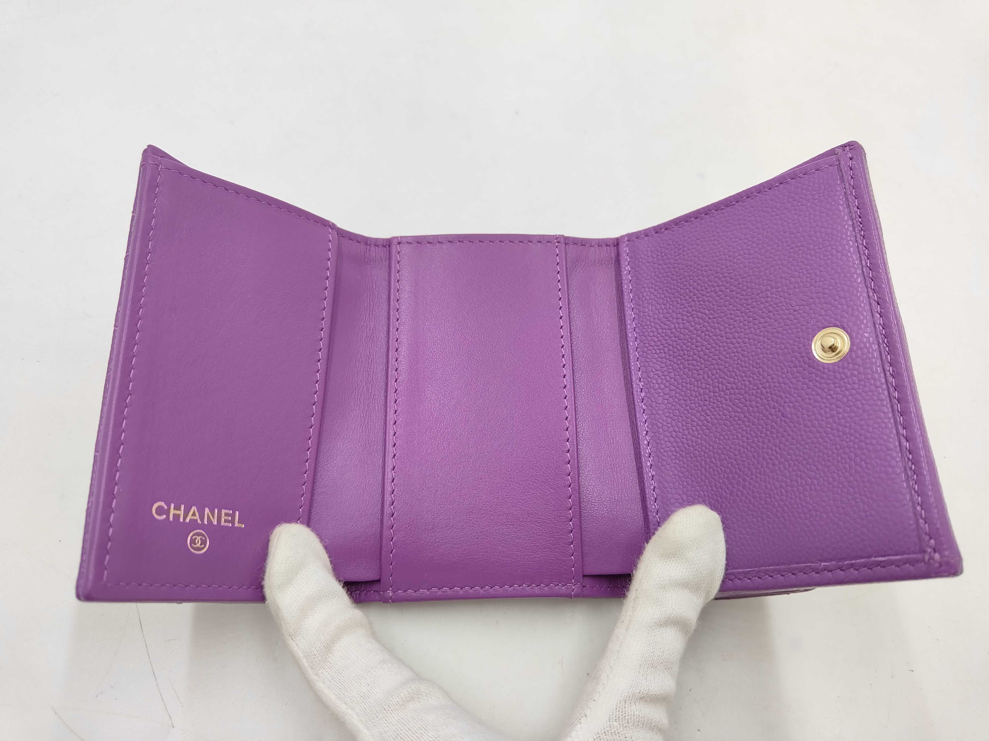 Tri-fold Wallet, Caviar Leather, Coco Mark, Random Number, Purple Wallet — view 5