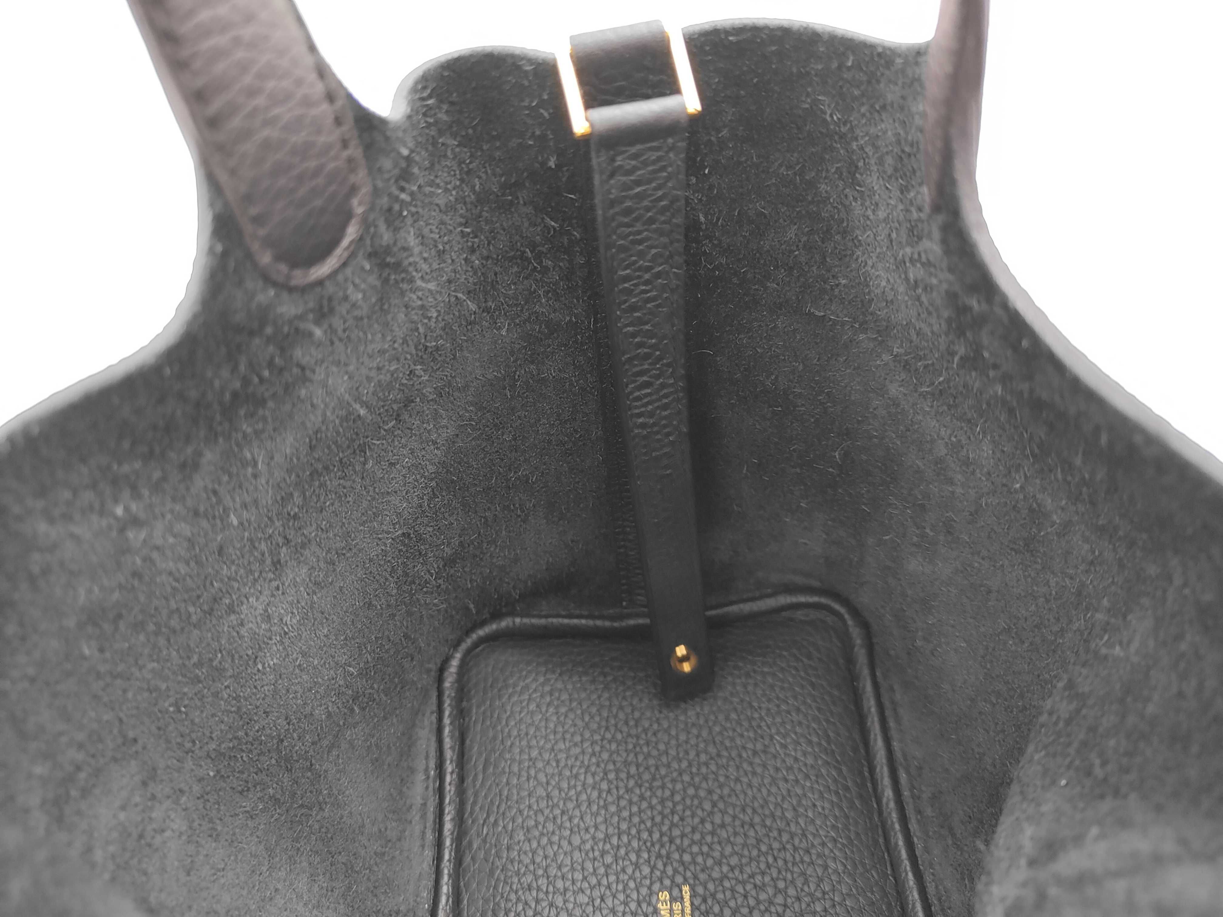 Picotin Lock PM, K stamp, Taurillon Clemence leather, black, gold hardware, 2 keys, padlock, dust bag, box. — view 11