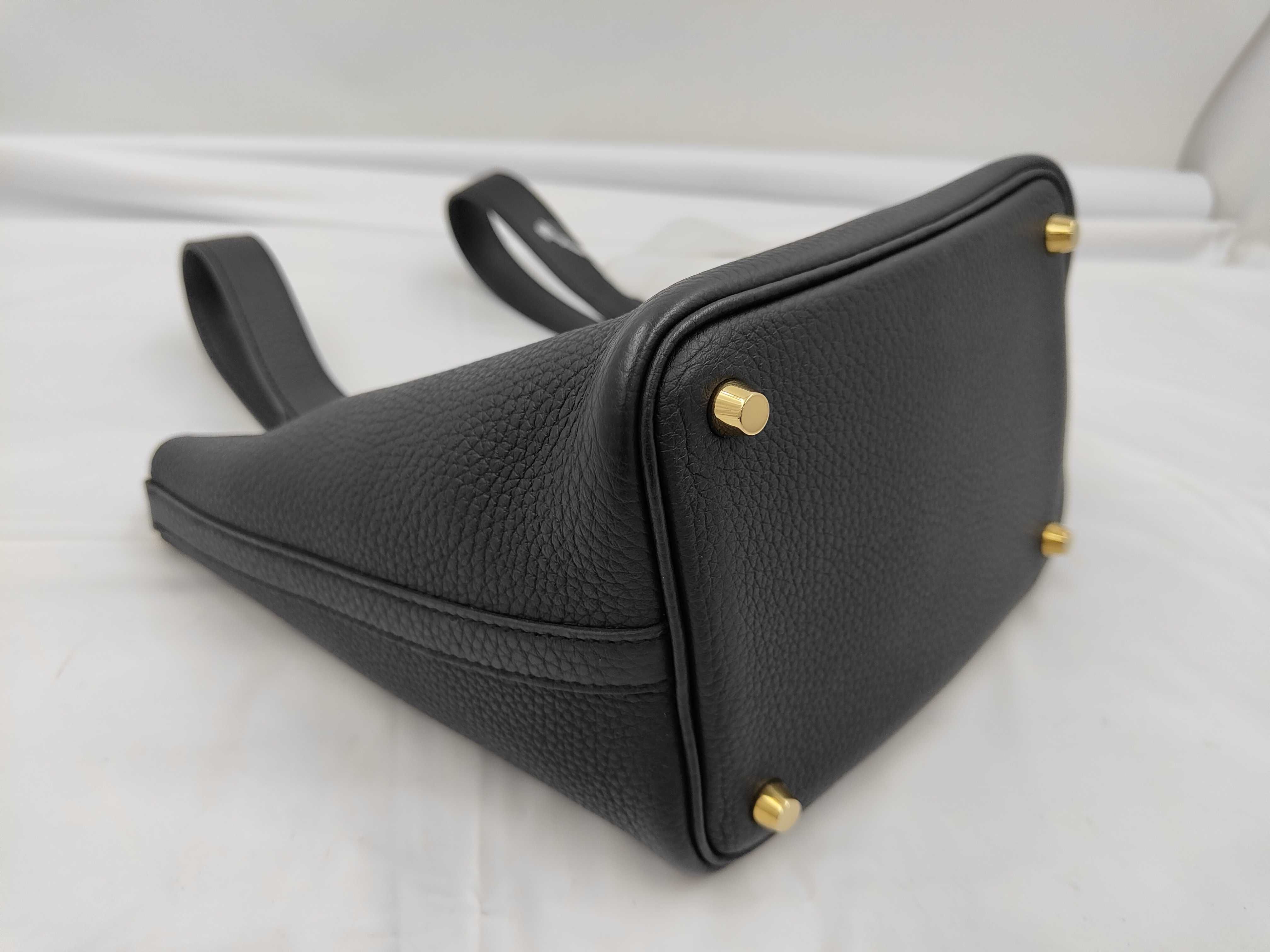 Picotin Lock PM, K stamp, Taurillon Clemence leather, black, gold hardware, 2 keys, padlock, dust bag, box. — view 6