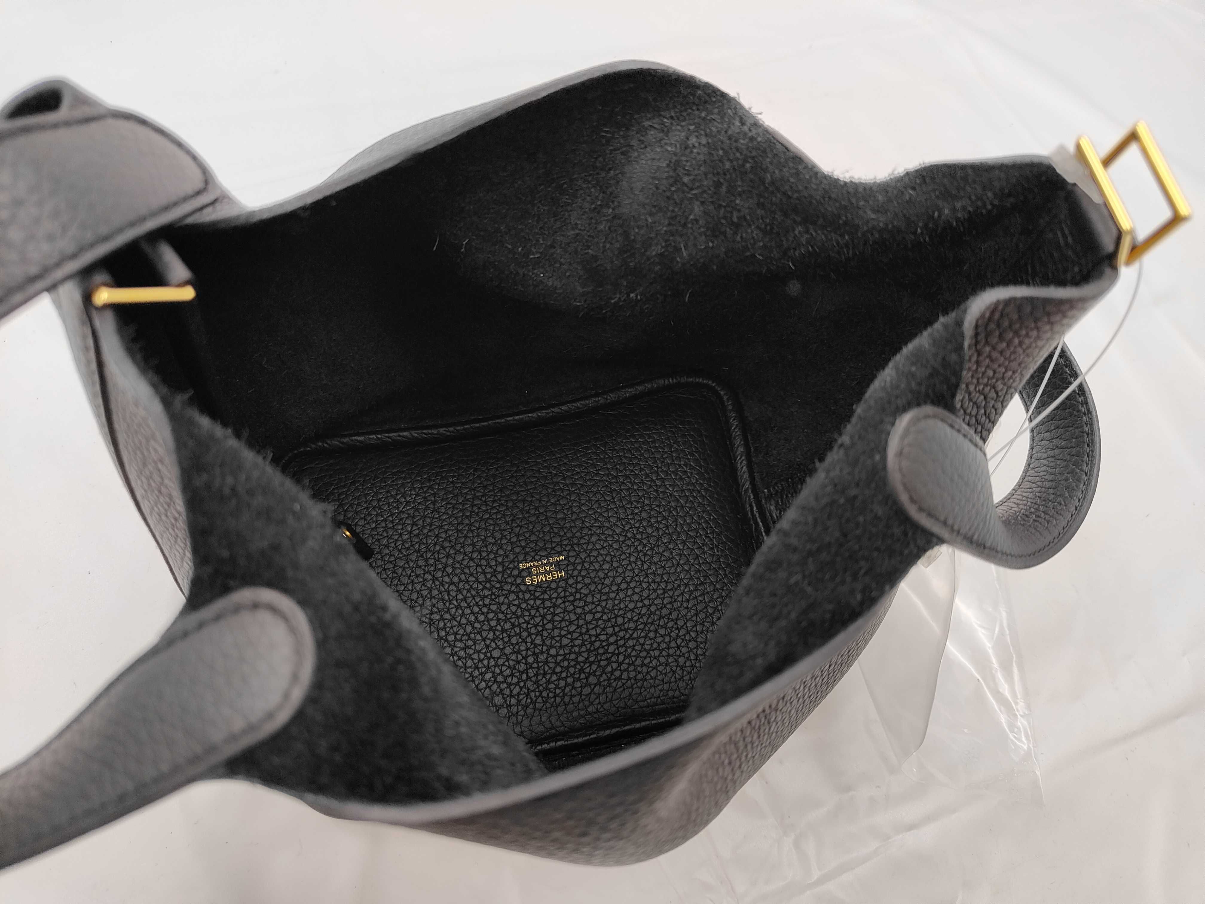 Picotin Lock PM, K stamp, Taurillon Clemence leather, black, gold hardware, 2 keys, padlock, dust bag, box. — view 10