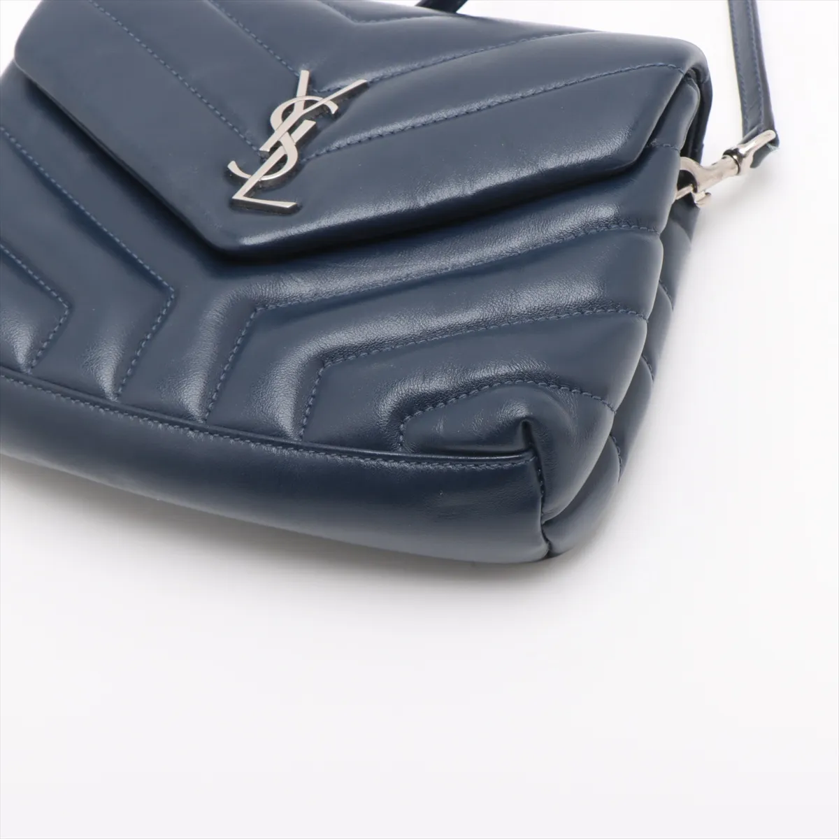 Loulou Leather Shoulder Bag, Navy, 467072 — view 3