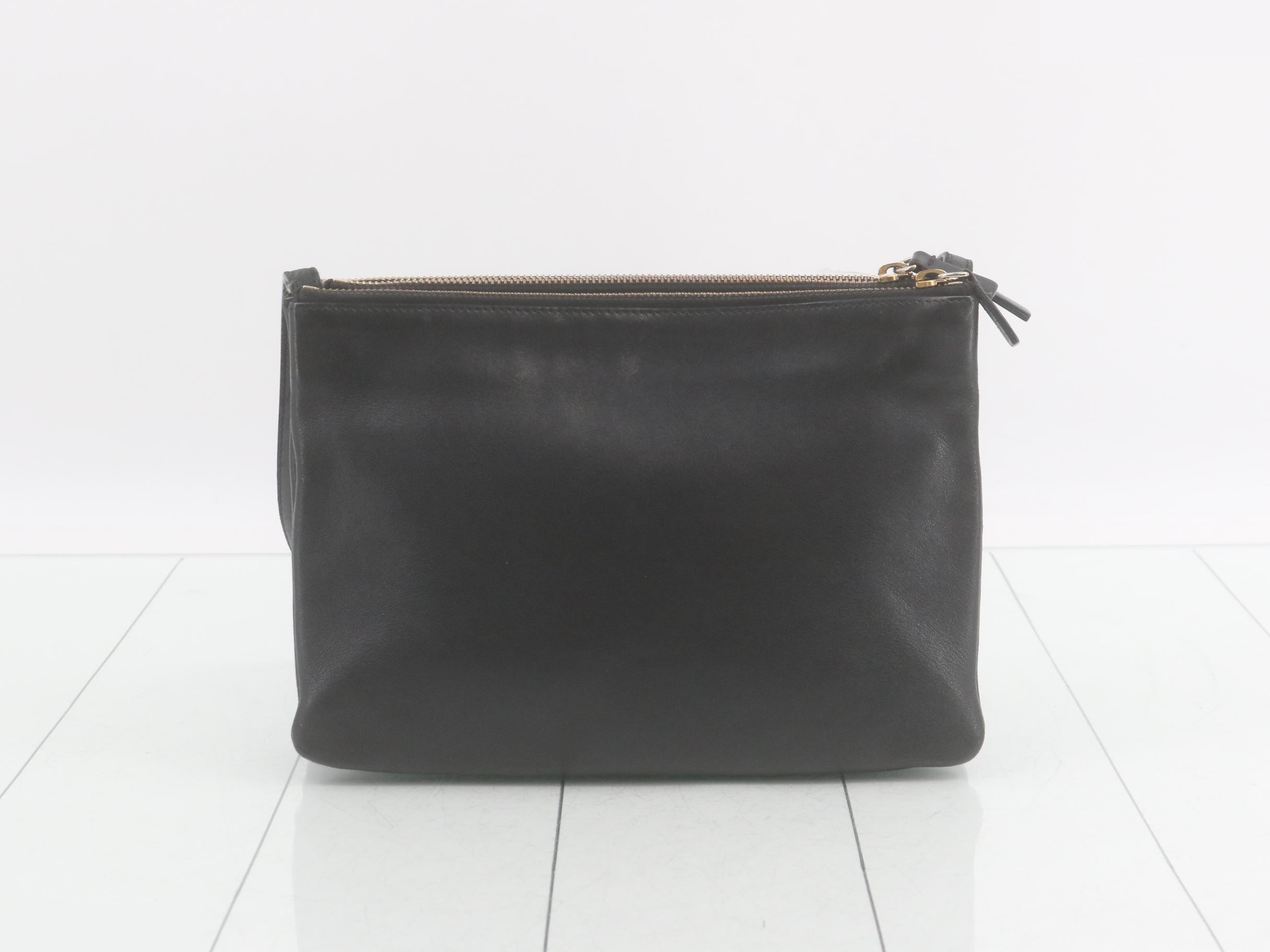 Trio Large Shoulder Bag, Black Leather — view 2