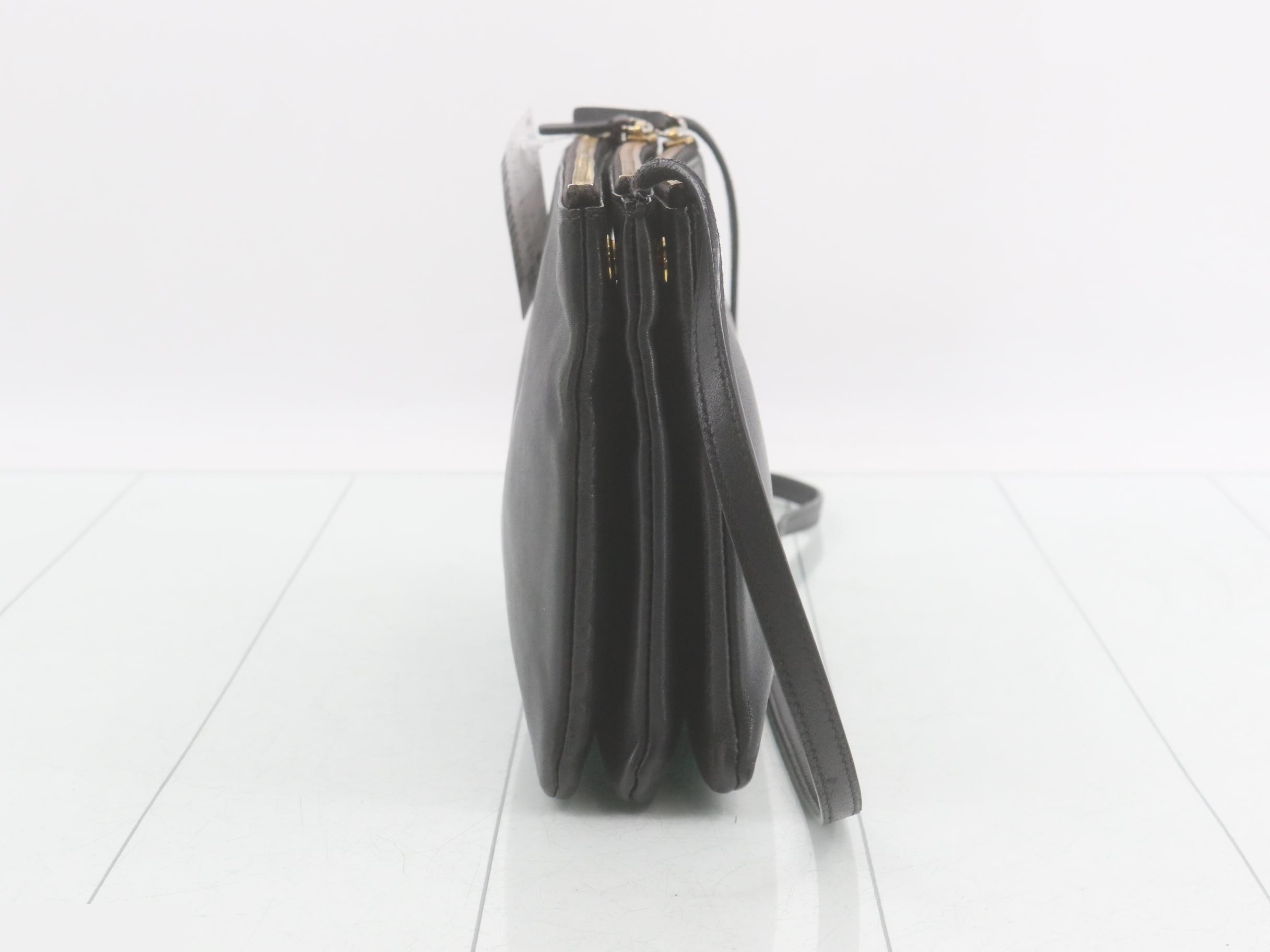 Trio Large Shoulder Bag, Black Leather — view 3