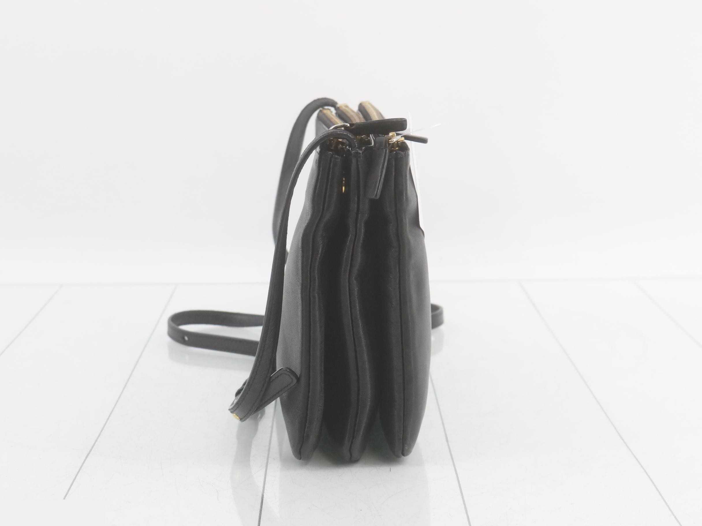 Trio Large Shoulder Bag, Black Leather — view 4