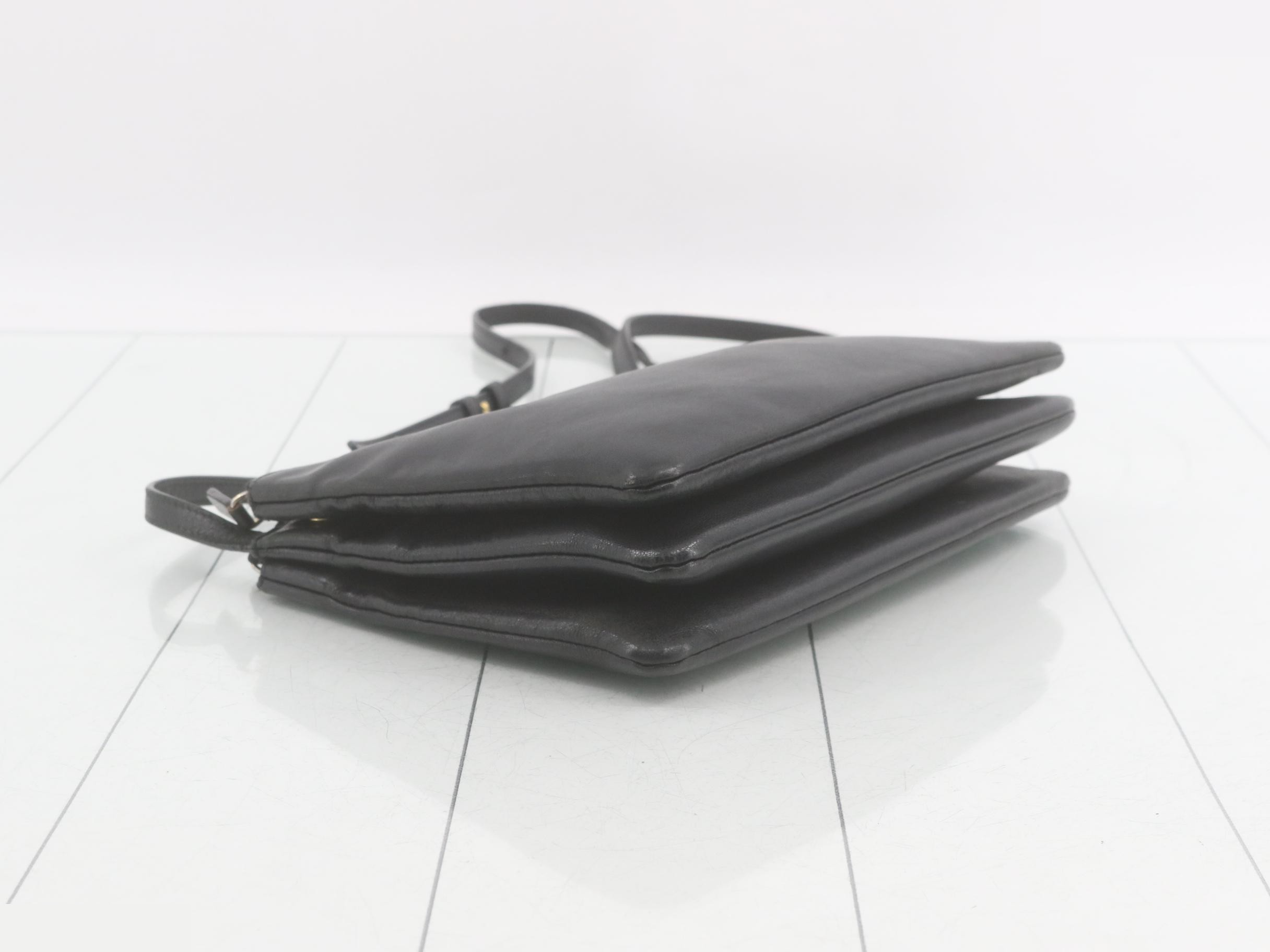 Trio Large Shoulder Bag, Black Leather — view 5