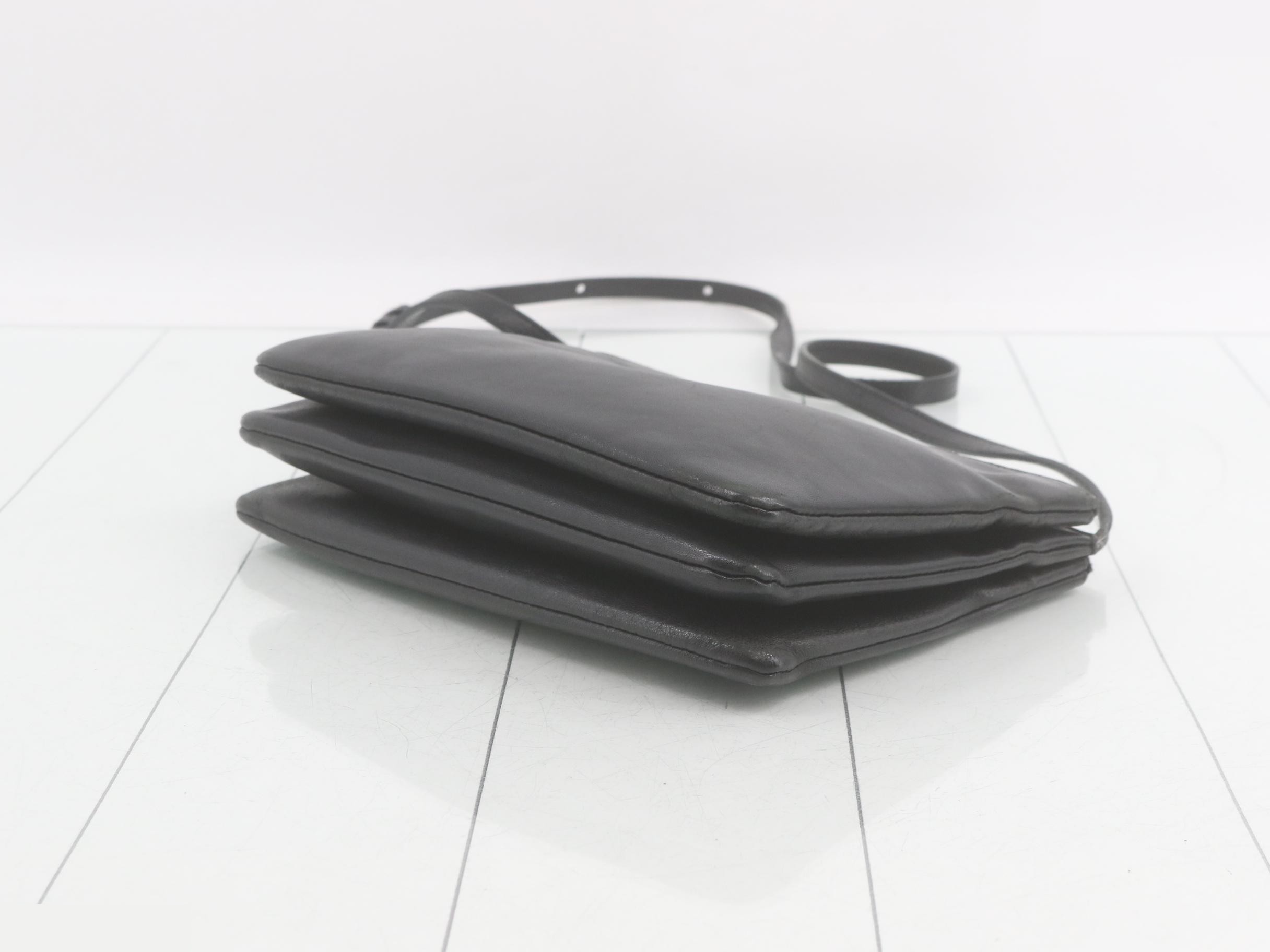 Trio Large Shoulder Bag, Black Leather — view 6