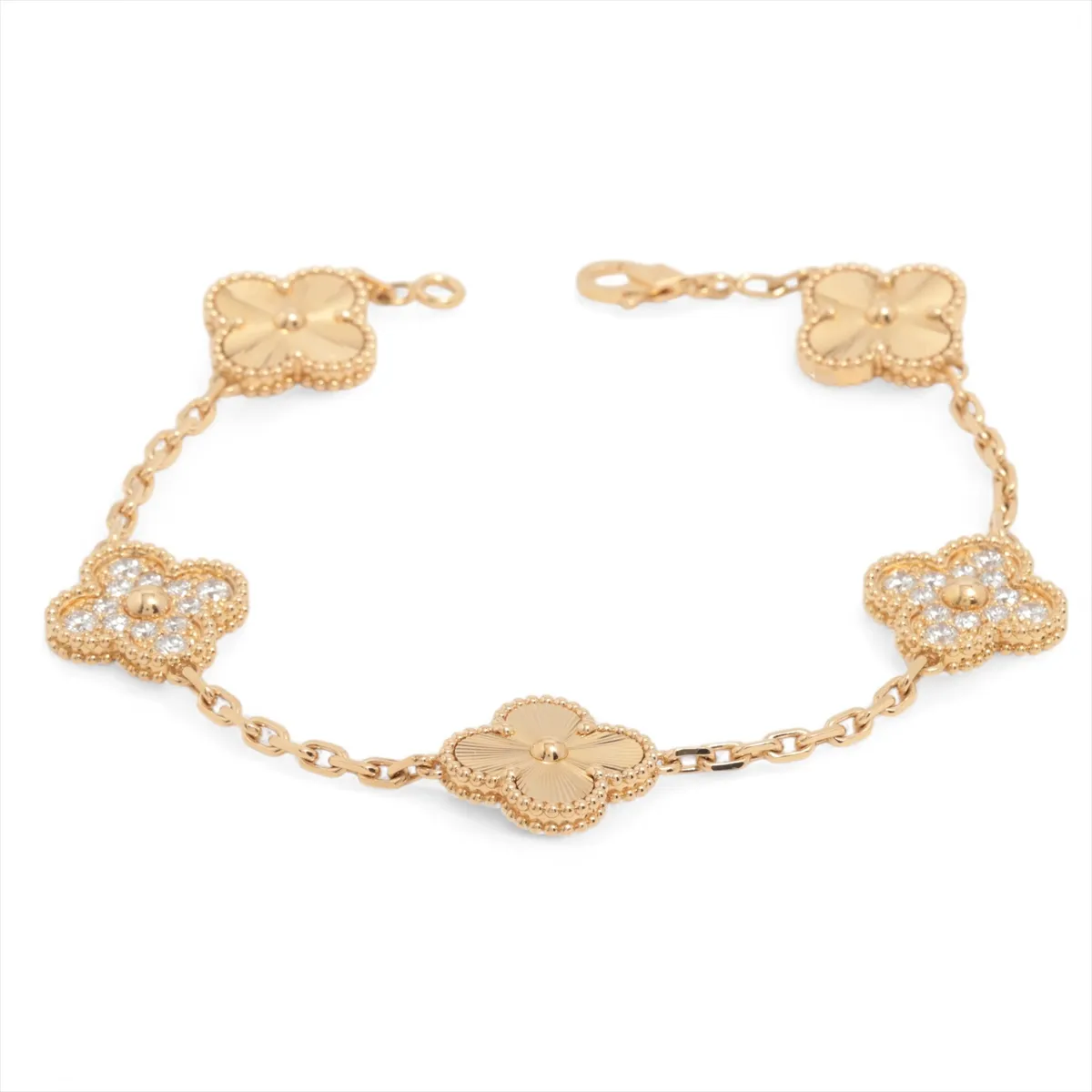Vintage Alhambra Guilloche 5P Diamond Bracelet 750(YG) 17.2g JC234793 Engraving is