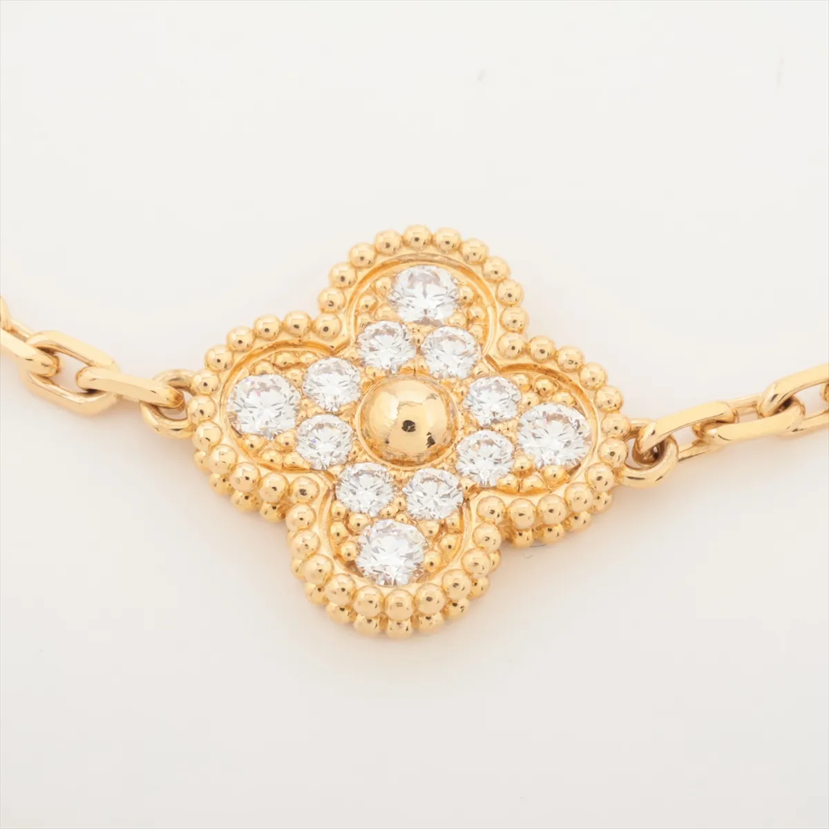 Vintage Alhambra Guilloche 5P Diamond Bracelet 750(YG) 17.2g JC234793 Engraving is — view 2