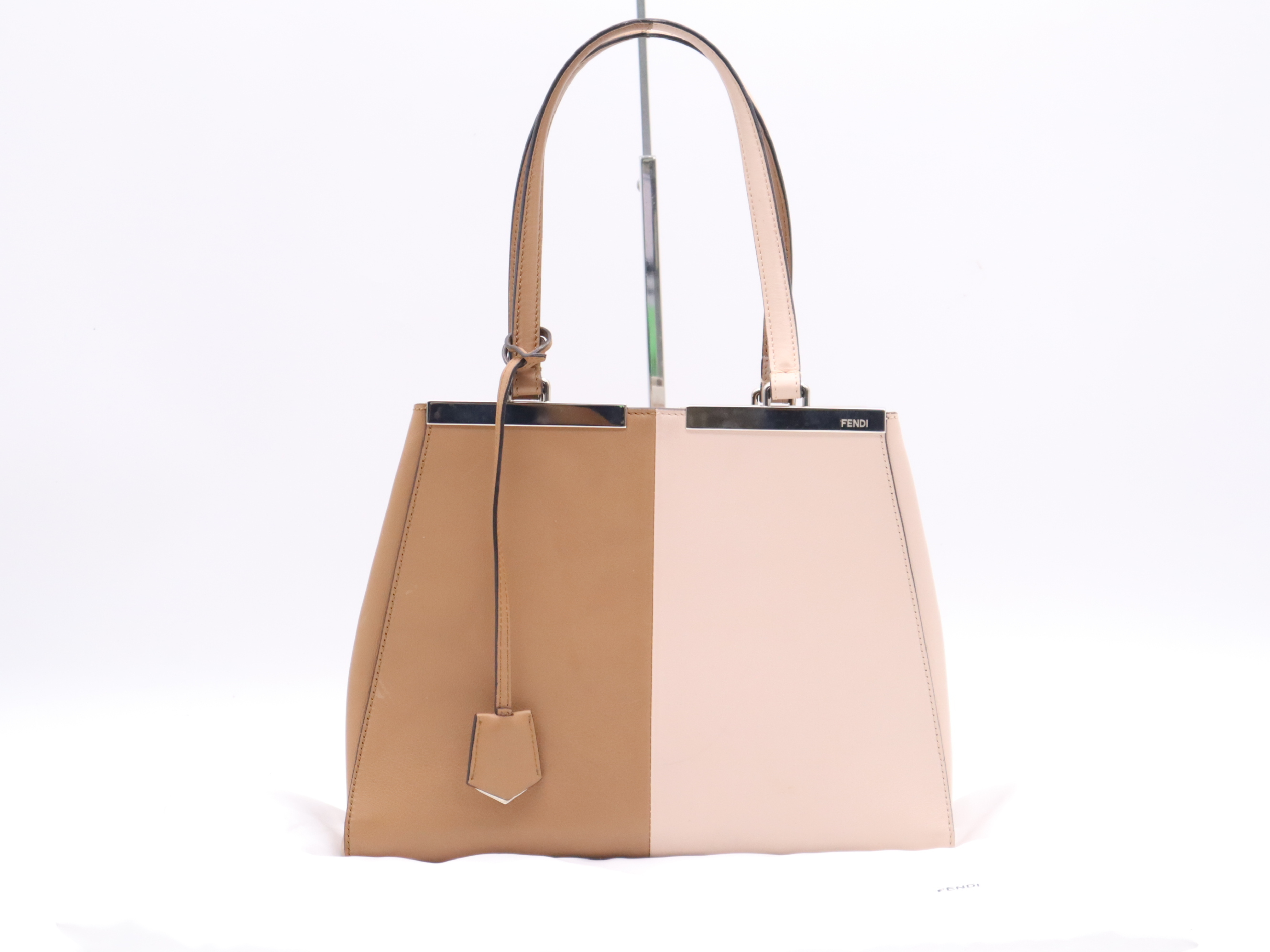 8BH275 Leather Trois Jours Bicolor Tote Bag in Brown and Beige Pink with Silver Hardware, Clochette and Dust Bag Included