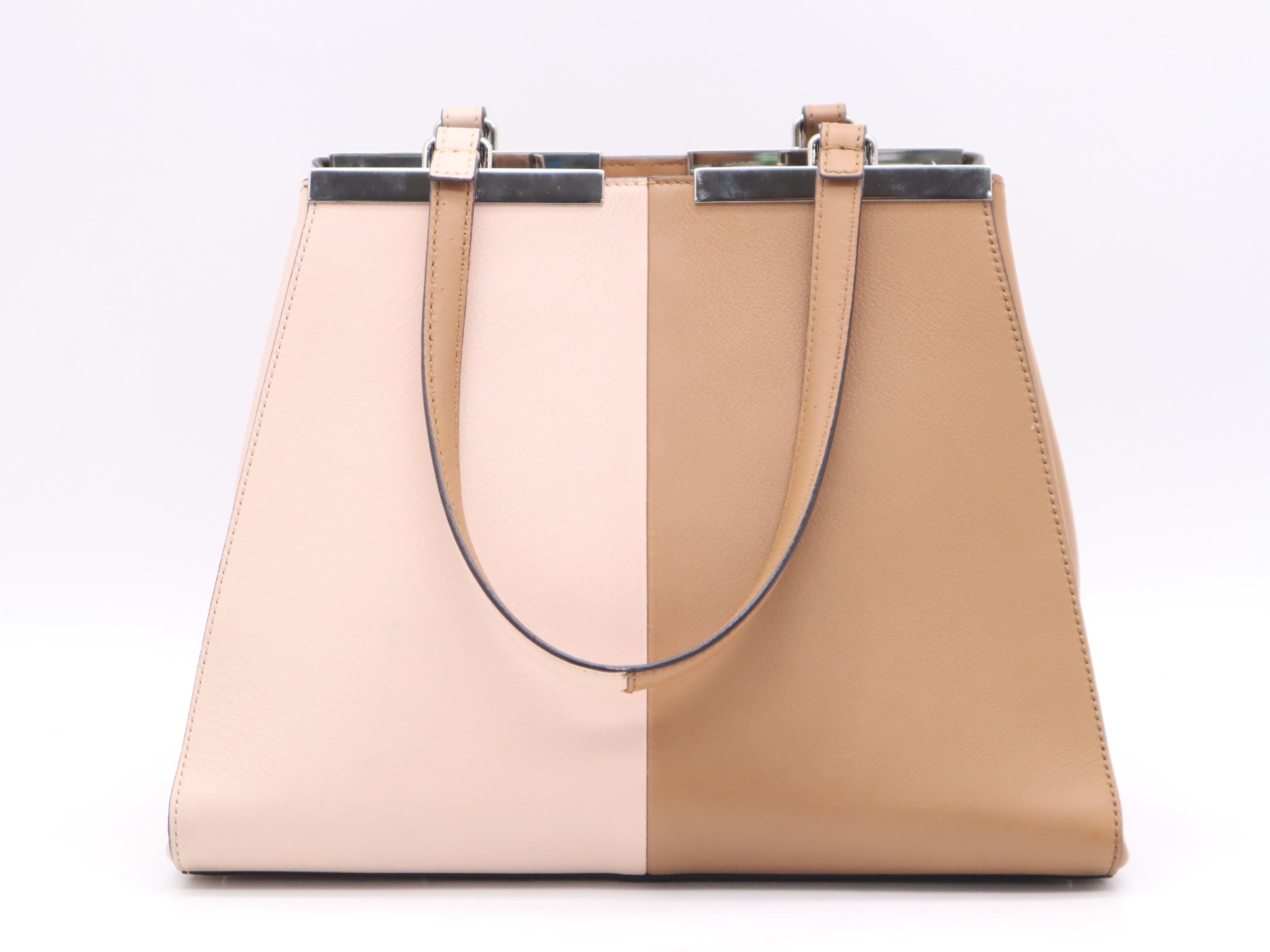 8BH275 Leather Trois Jours Bicolor Tote Bag in Brown and Beige Pink with Silver Hardware, Clochette and Dust Bag Included — view 2