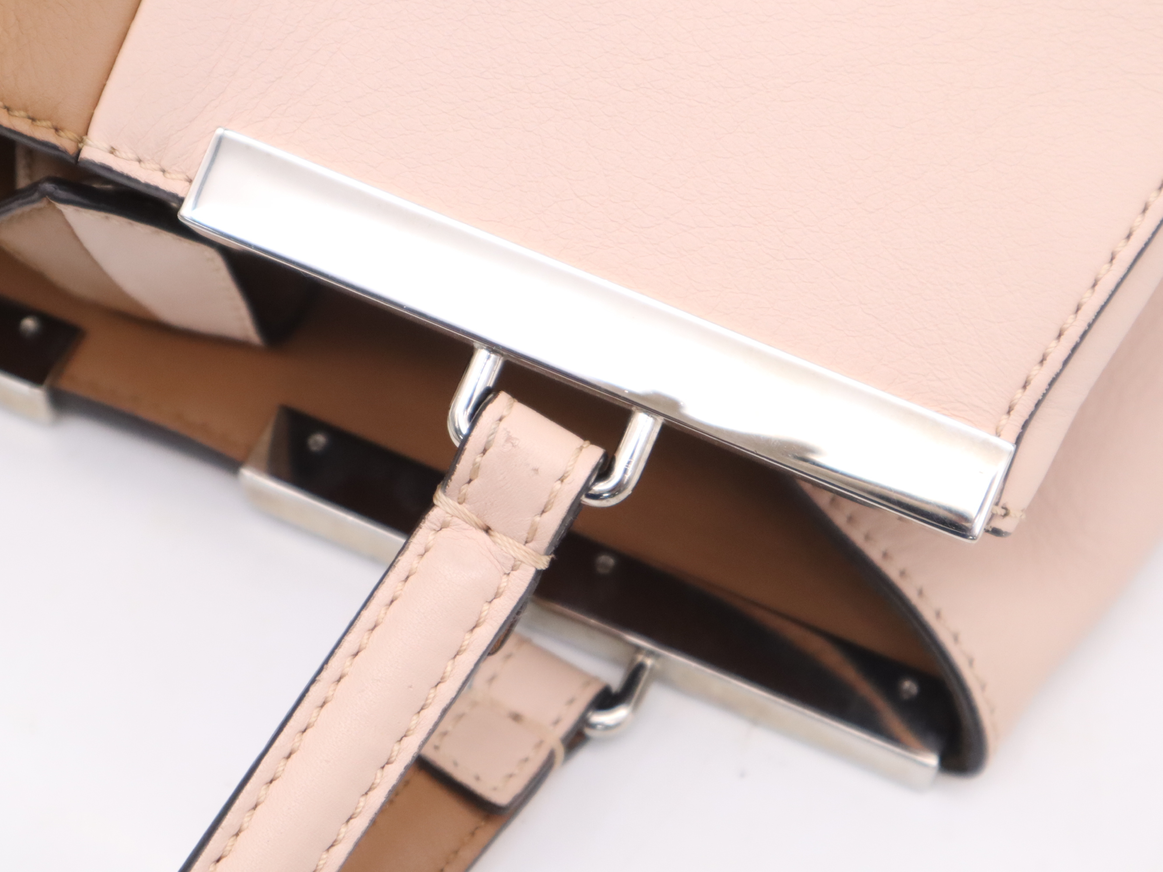 8BH275 Leather Trois Jours Bicolor Tote Bag in Brown and Beige Pink with Silver Hardware, Clochette and Dust Bag Included — view 8