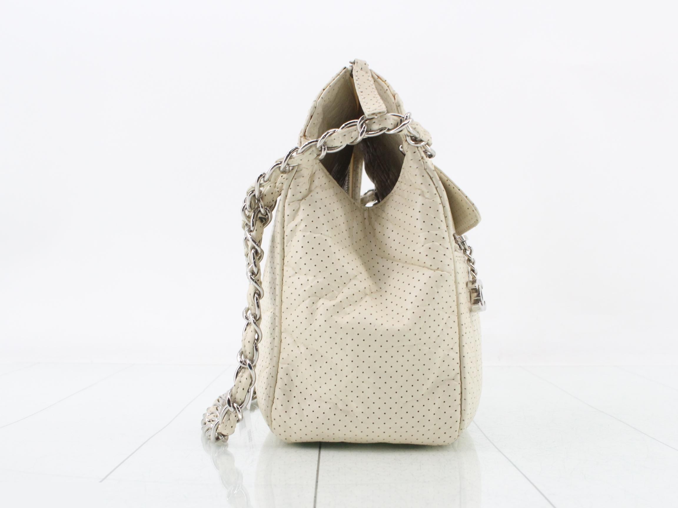 Matelassé Chain Bowling Bag, Perforated Lambskin, Ivory, Item No. 11 — view 4
