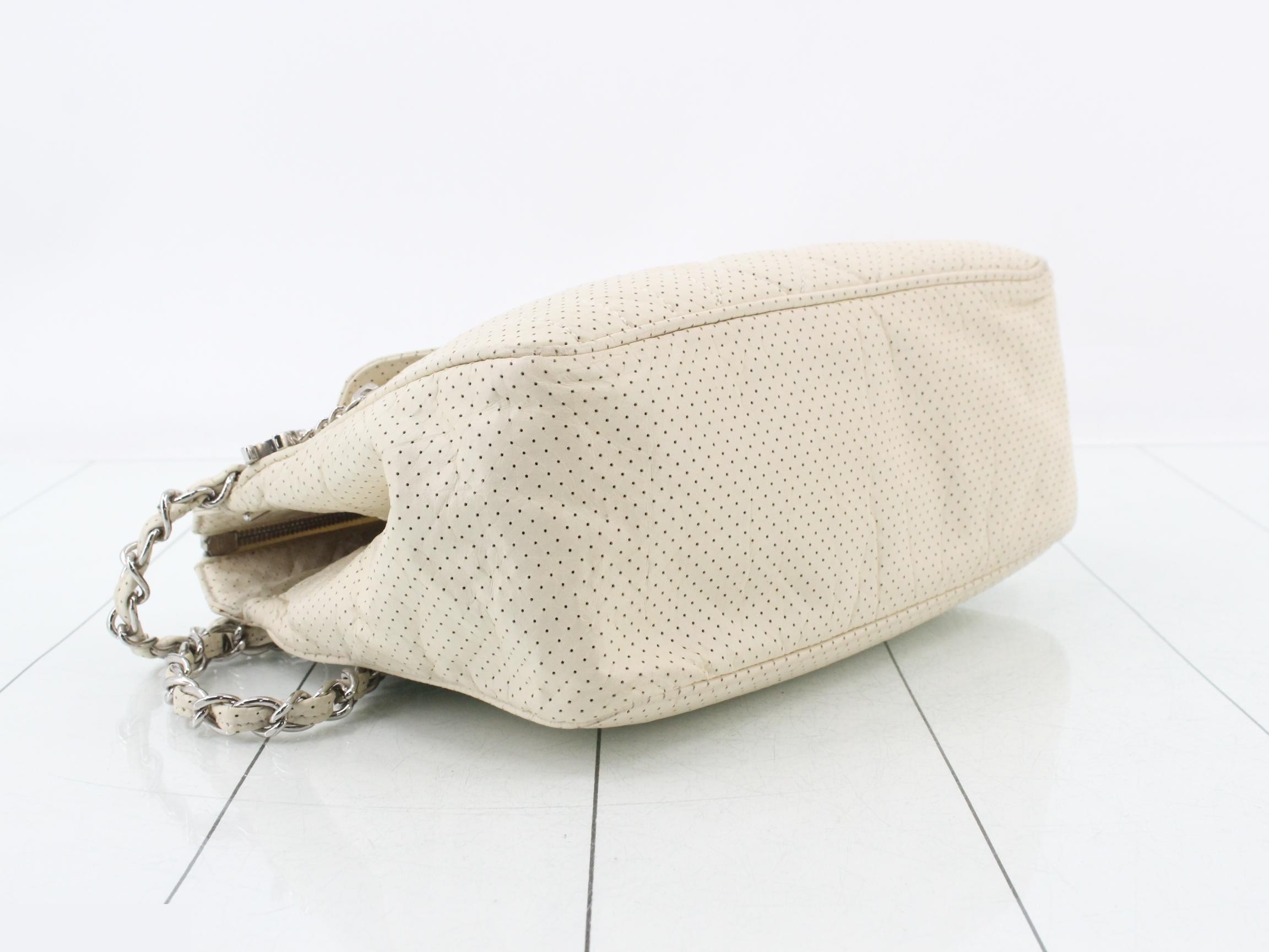 Matelassé Chain Bowling Bag, Perforated Lambskin, Ivory, Item No. 11 — view 5