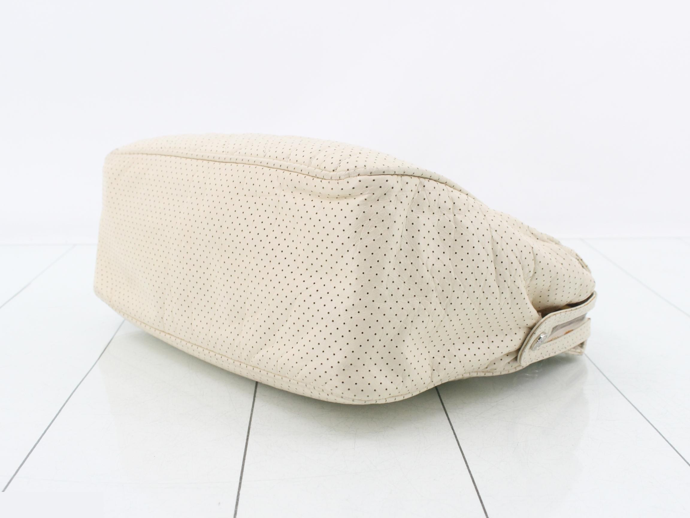 Matelassé Chain Bowling Bag, Perforated Lambskin, Ivory, Item No. 11 — view 6