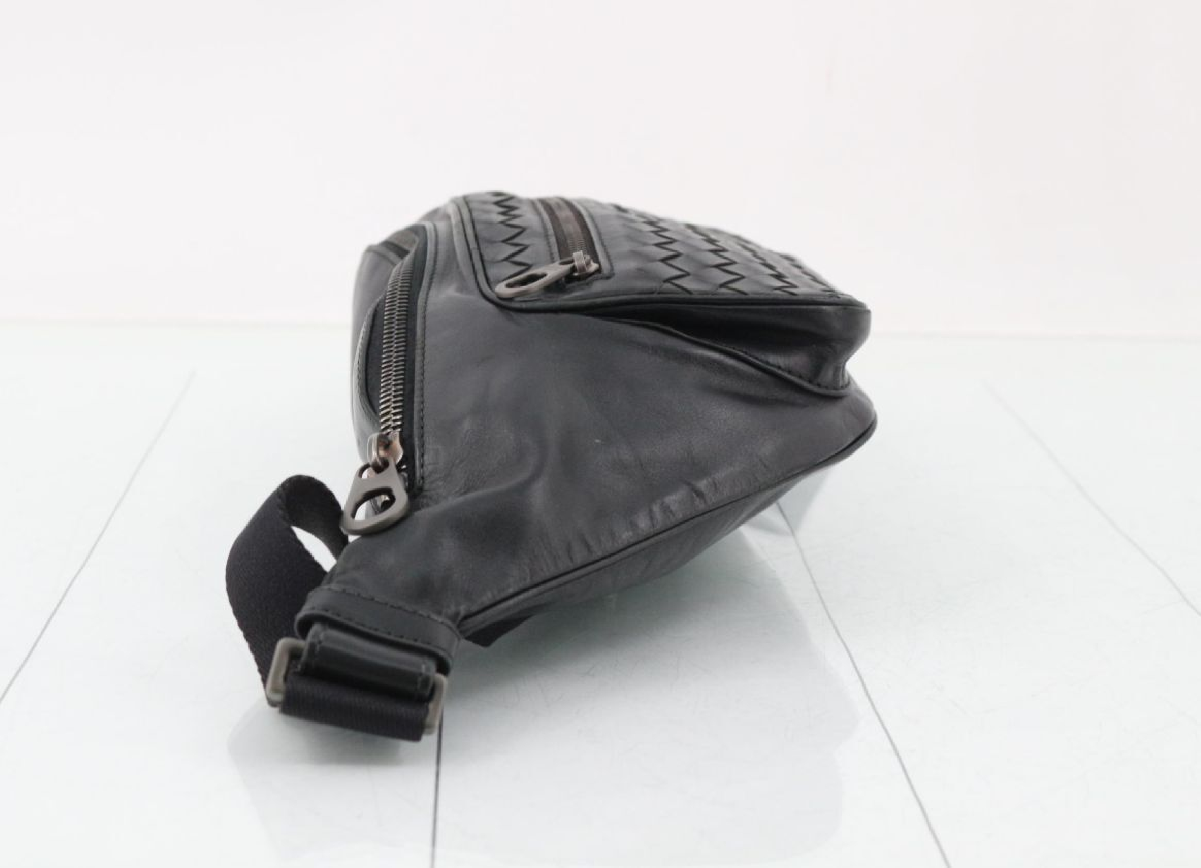 Intrecciato Waist Bag, Black — view 3