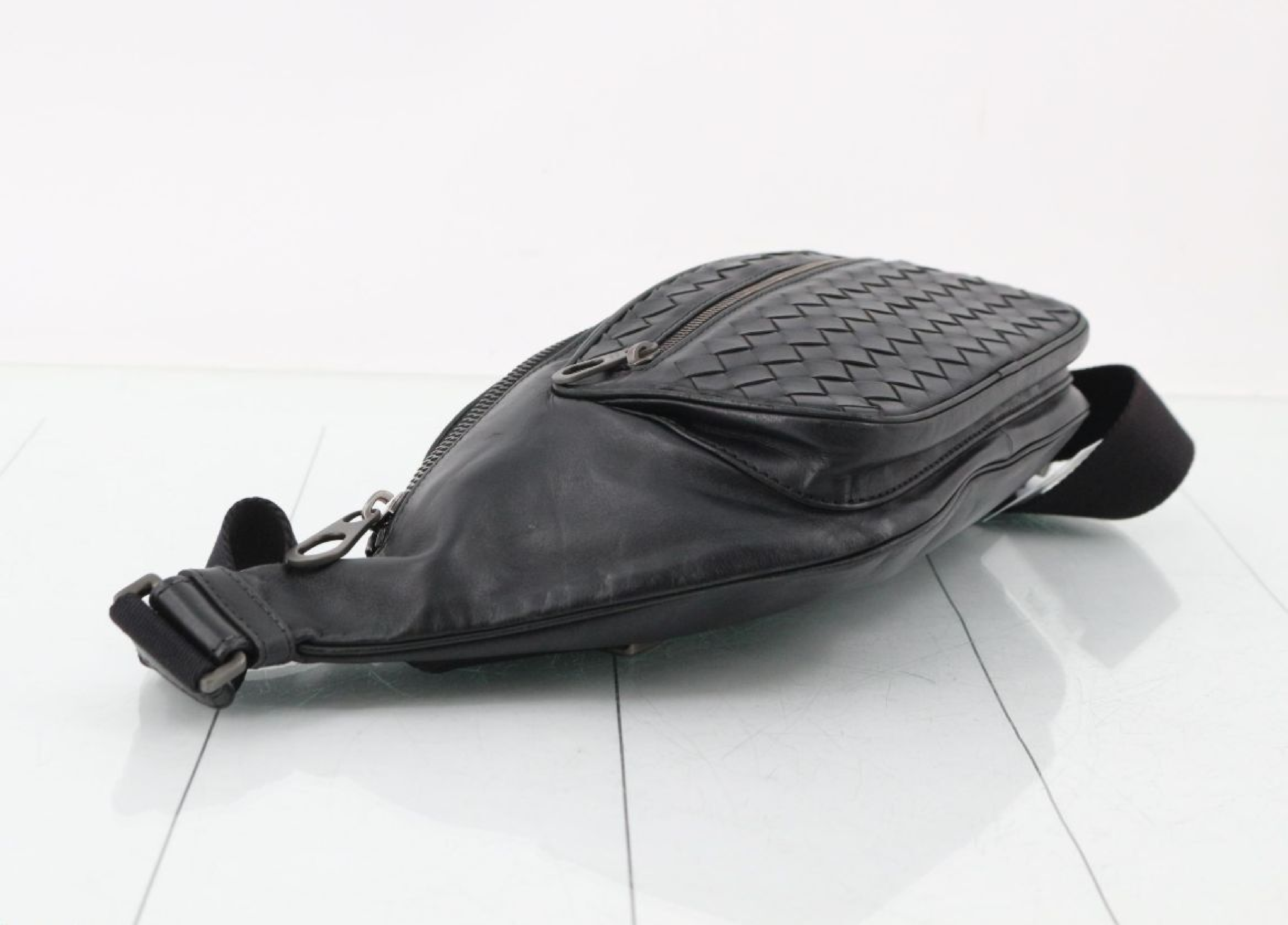 Intrecciato Waist Bag, Black — view 4