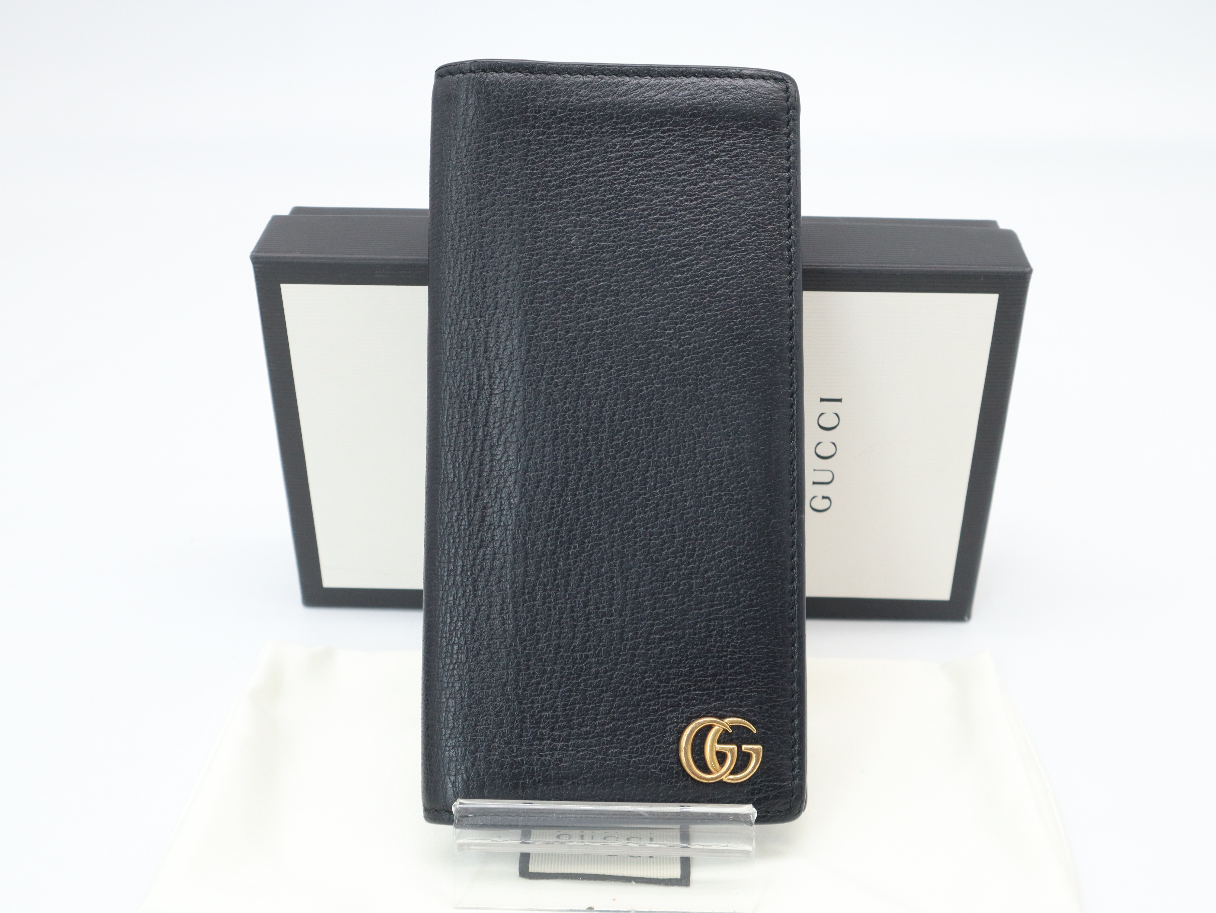 459133GG Marmont Leather Long Wallet, Black, with Box and Dust Bag, Billfold