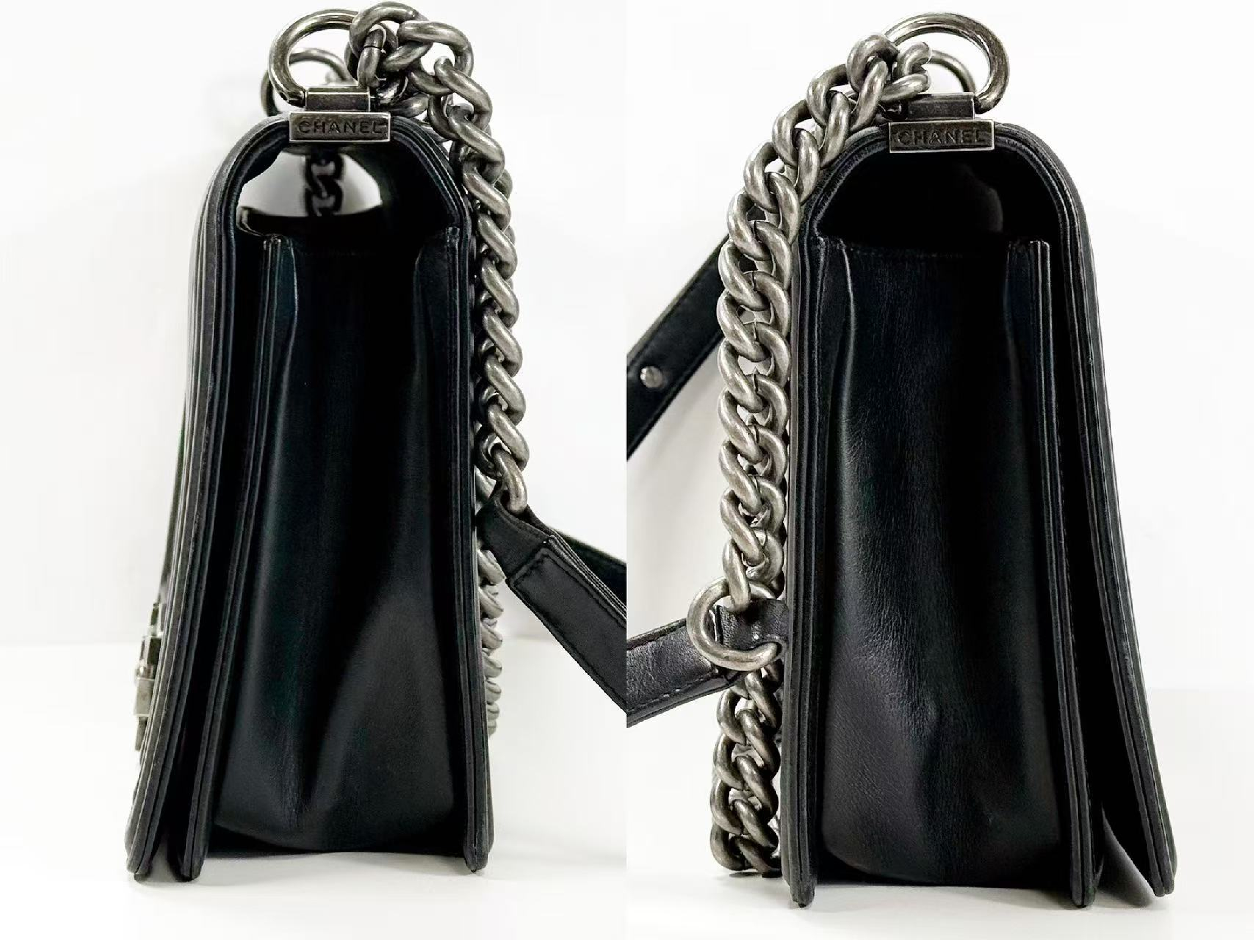 Black Chevron Boy Shoulder Bag, W28cm (approx.), serial number in the 20s, with dust bag and seal. Vintage silver hardware. Item number 20016699. — view 11