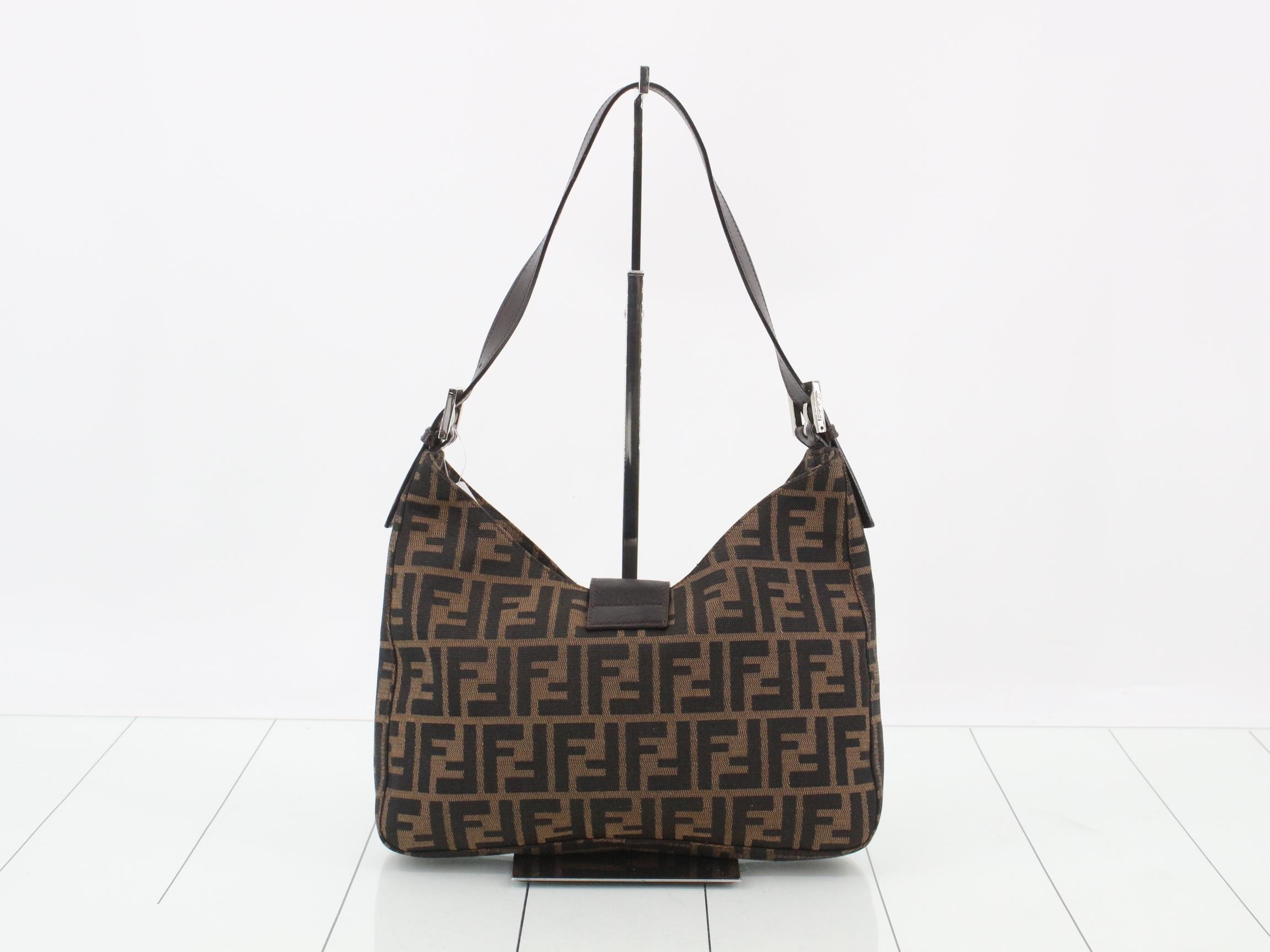 Zucca Shoulder Bag, Canvas/Leather, Brown — view 2