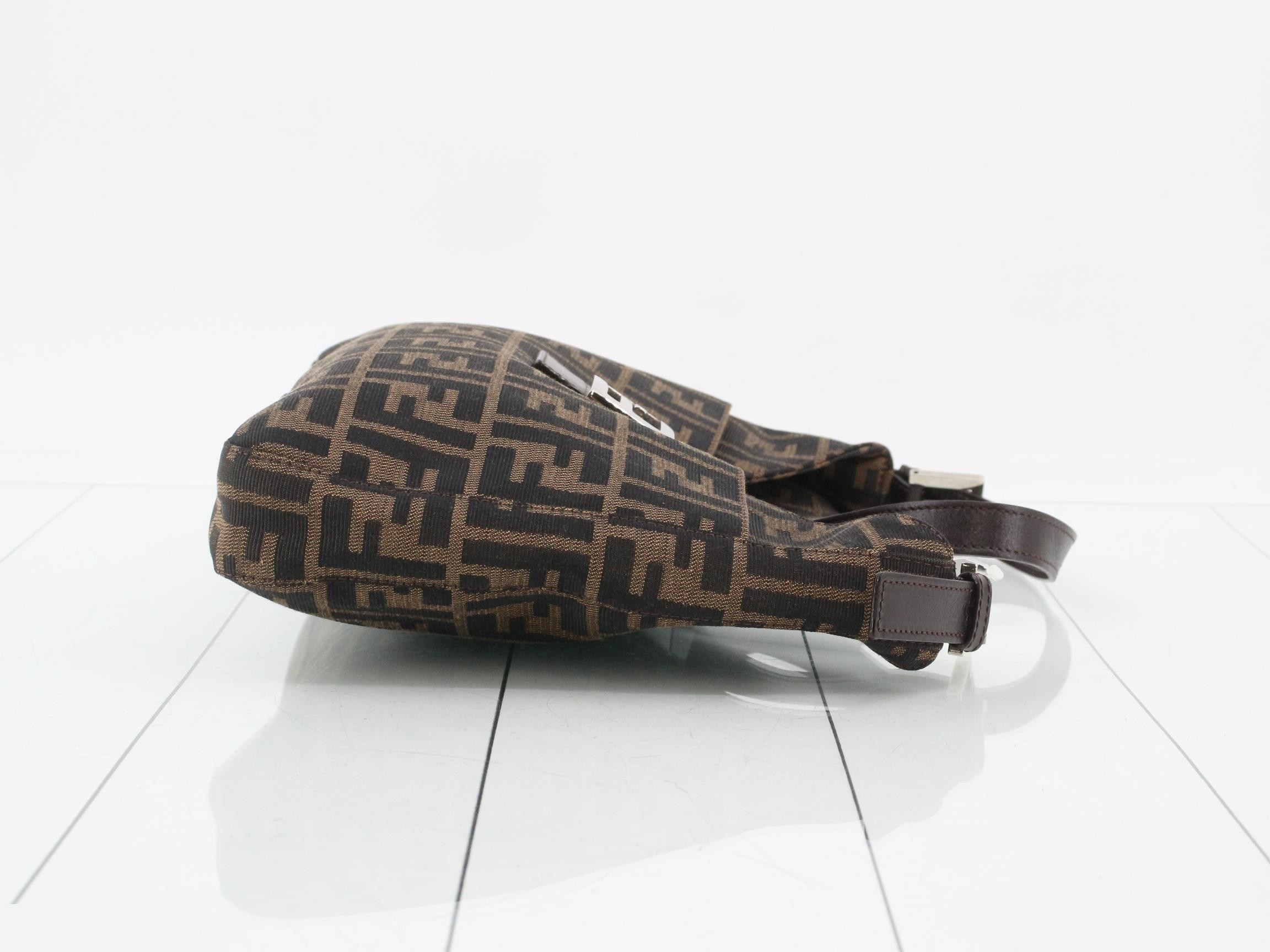 Zucca Shoulder Bag, Canvas/Leather, Brown — view 3