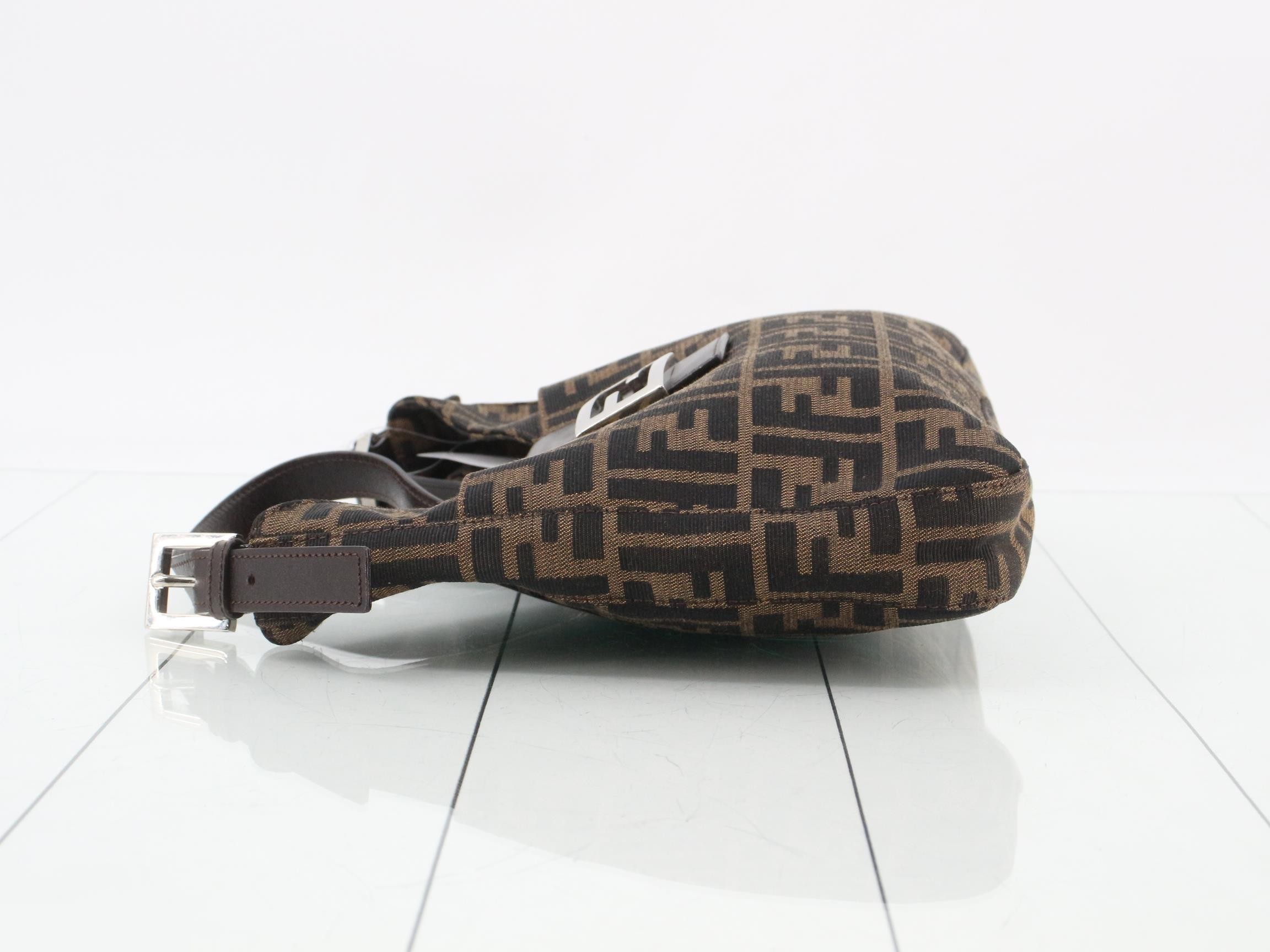 Zucca Shoulder Bag, Canvas/Leather, Brown — view 4