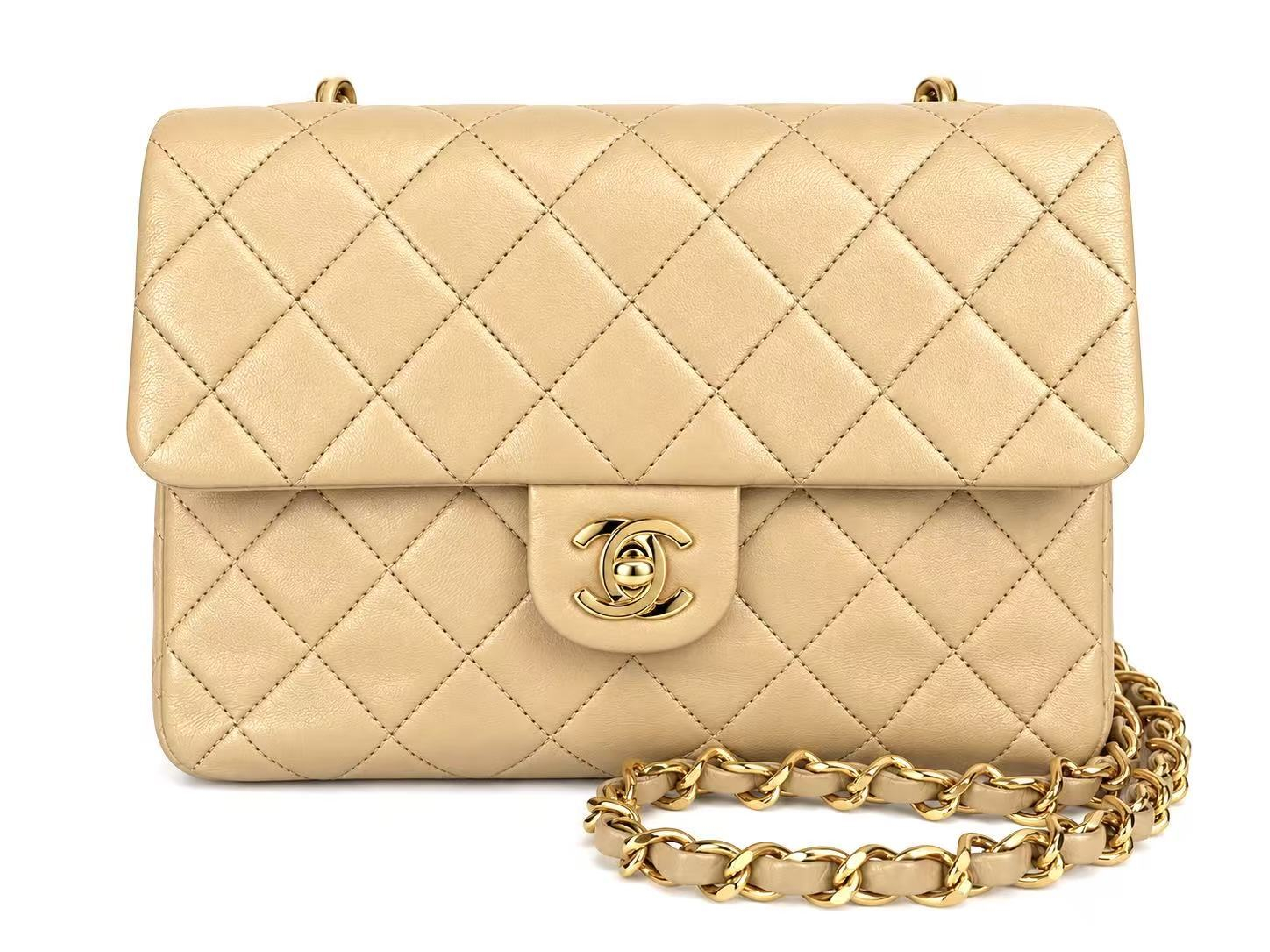 Lambskin Matelassé 20 S Flap S Chain Turnlock GD Hardware Beige Seal Shoulder Bag — view 2
