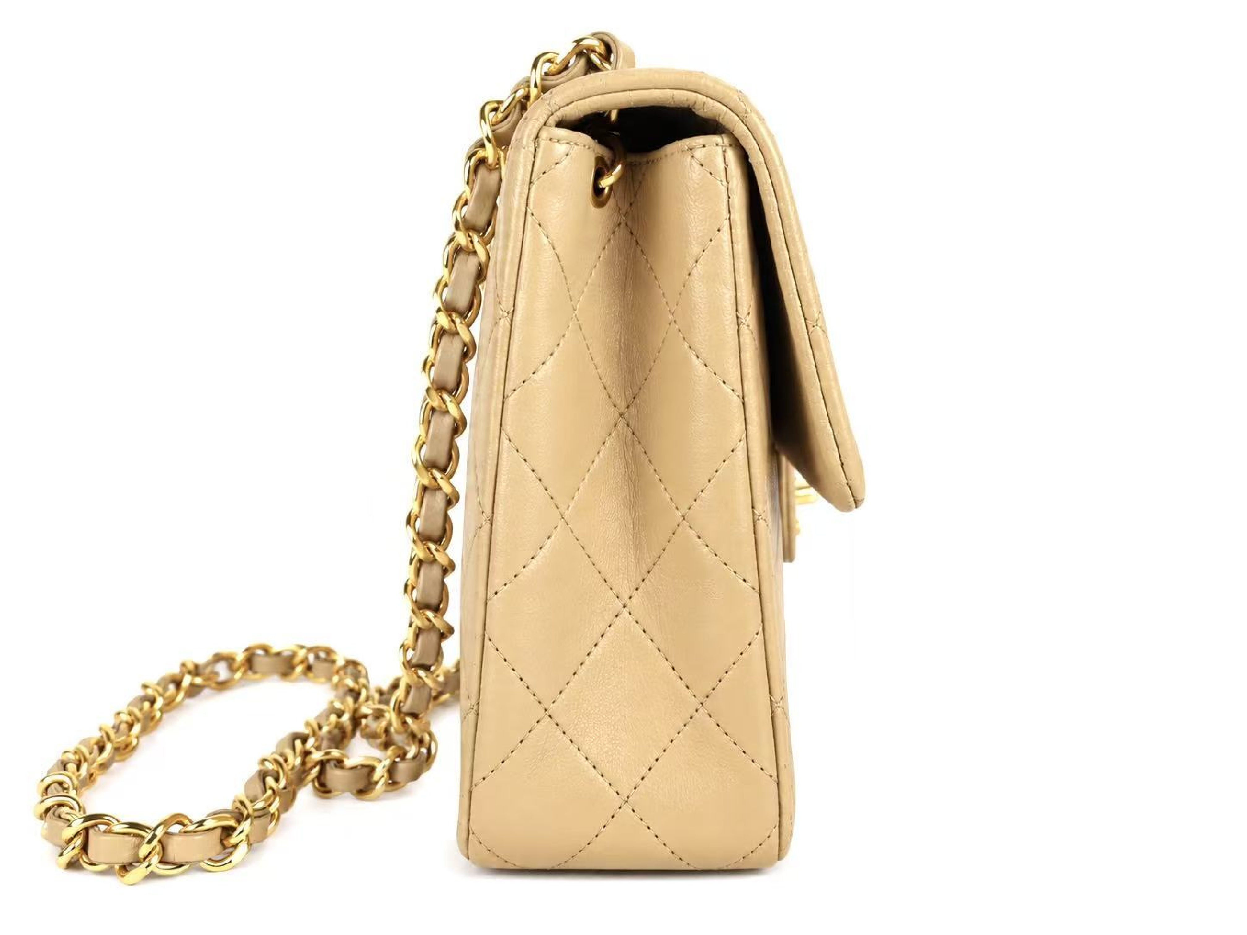 Lambskin Matelassé 20 S Flap S Chain Turnlock GD Hardware Beige Seal Shoulder Bag — view 7