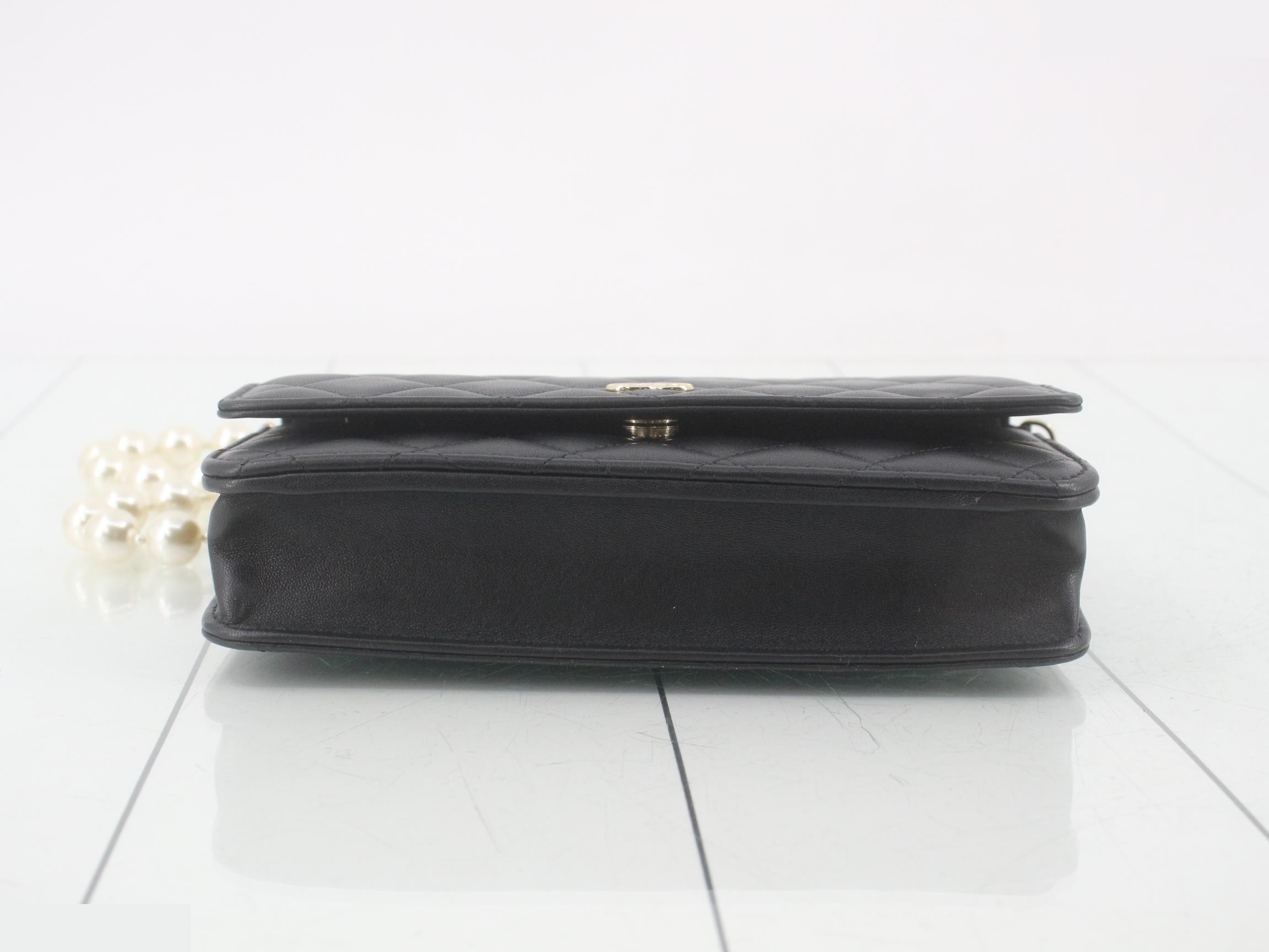 Pearl Matelassé Lambskin Chain Wallet — view 3