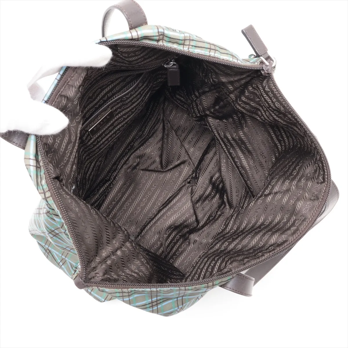 Nylon x Leather 2-Way Handbag, Green — view 8