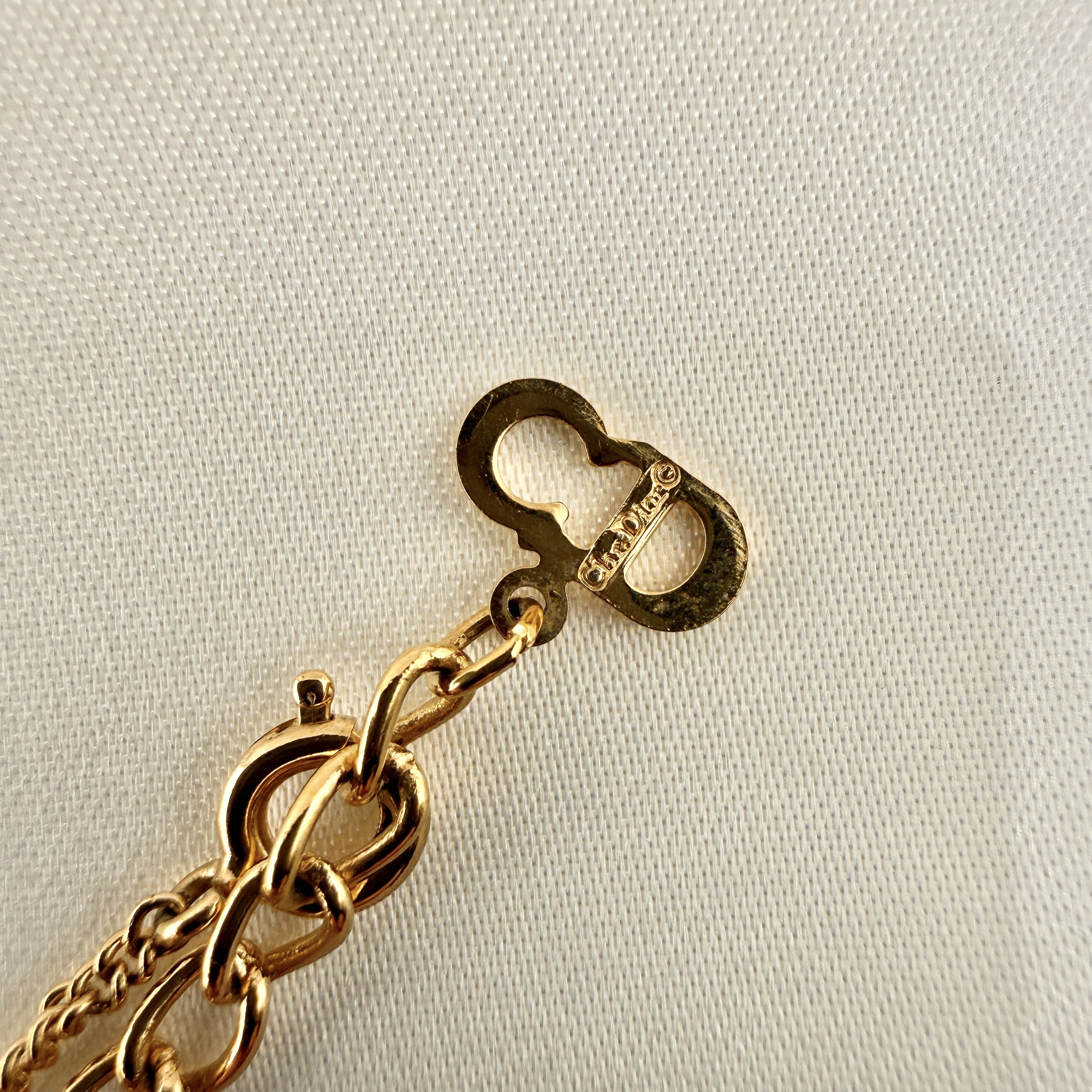 Necklace CD Logo Circle Rhinestone GP Gold Color with Box — view 3