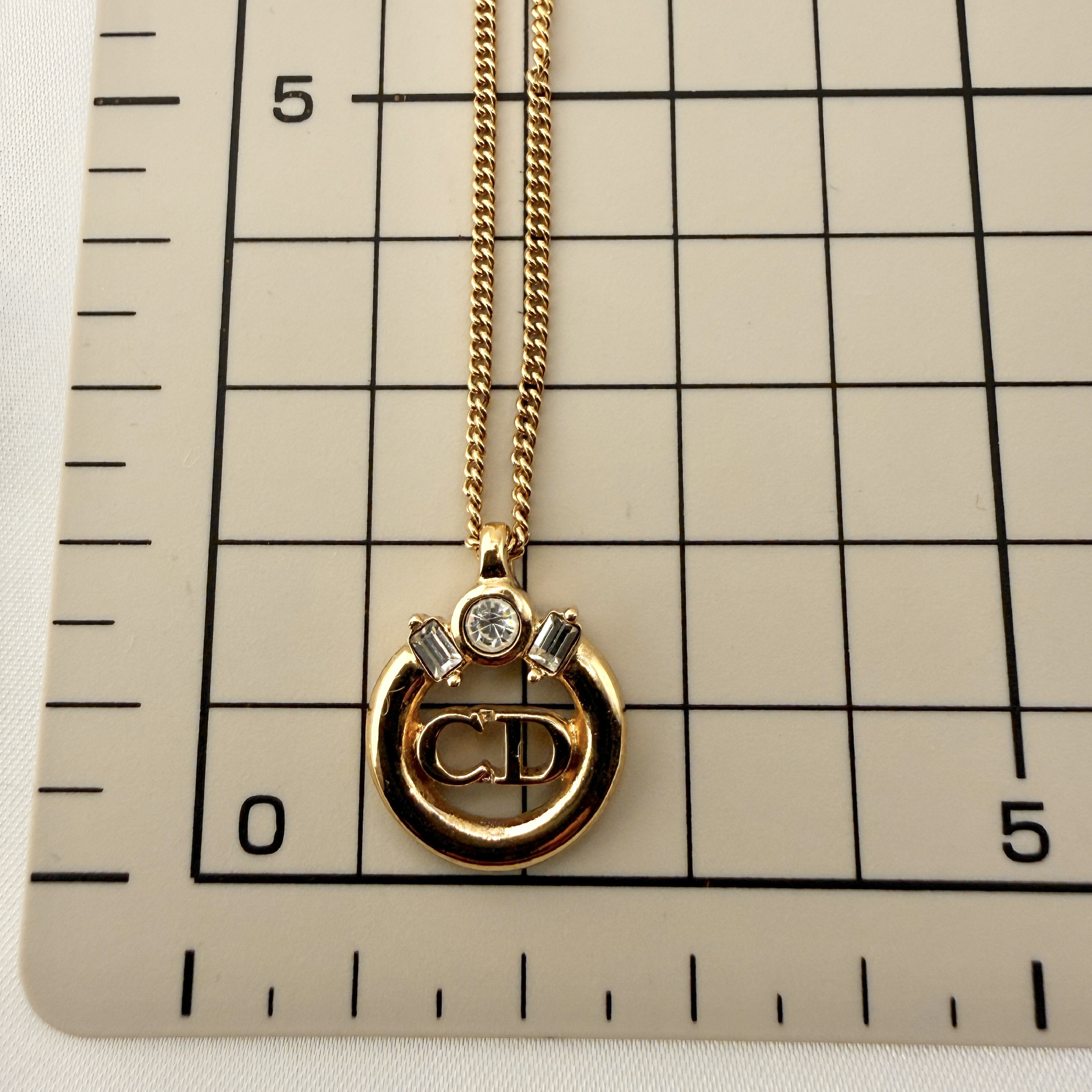 Necklace CD Logo Circle Rhinestone GP Gold Color with Box — view 9