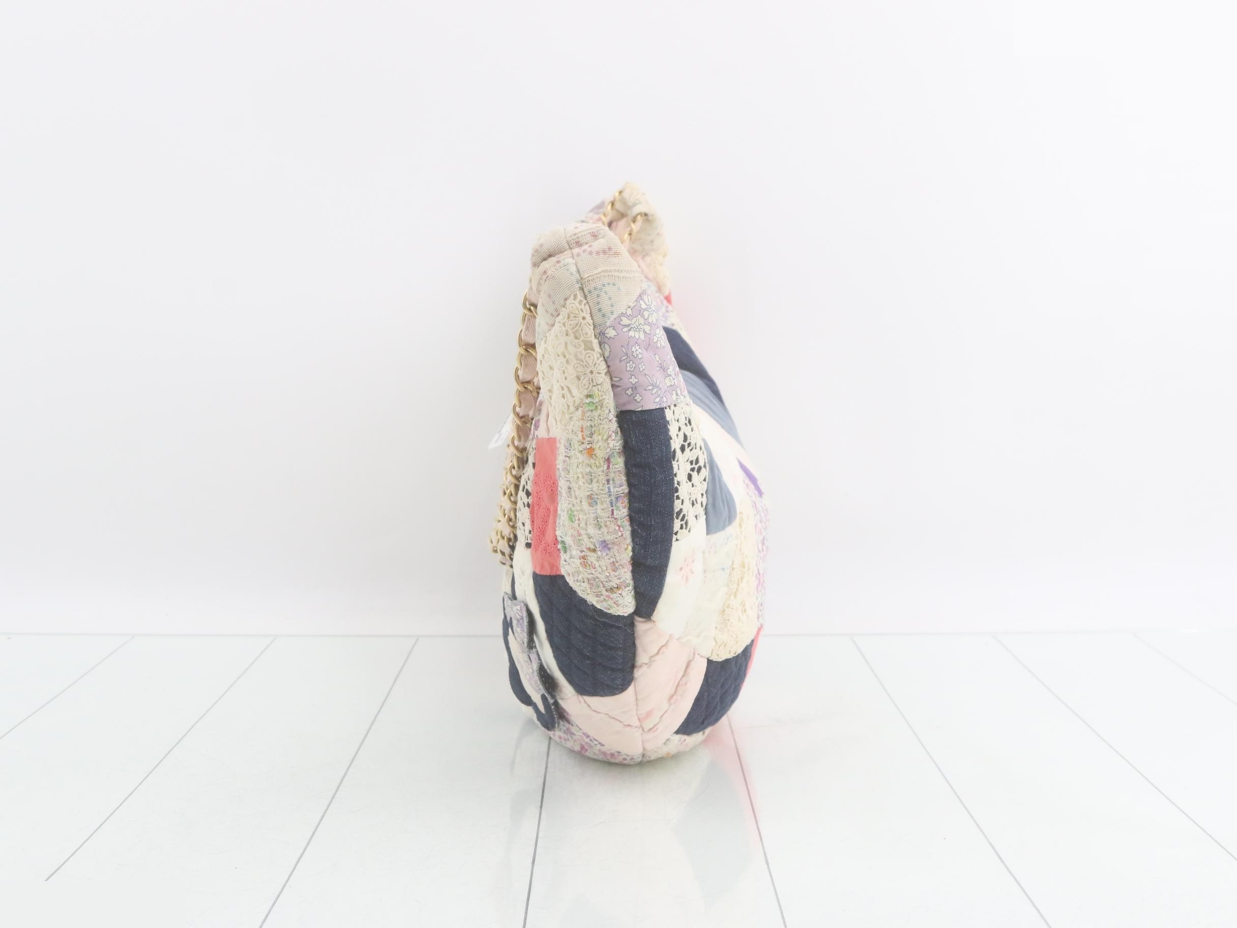 Patchwork Chain Shoulder Bag, Cotton, Multi-color, with Sticker — view 3