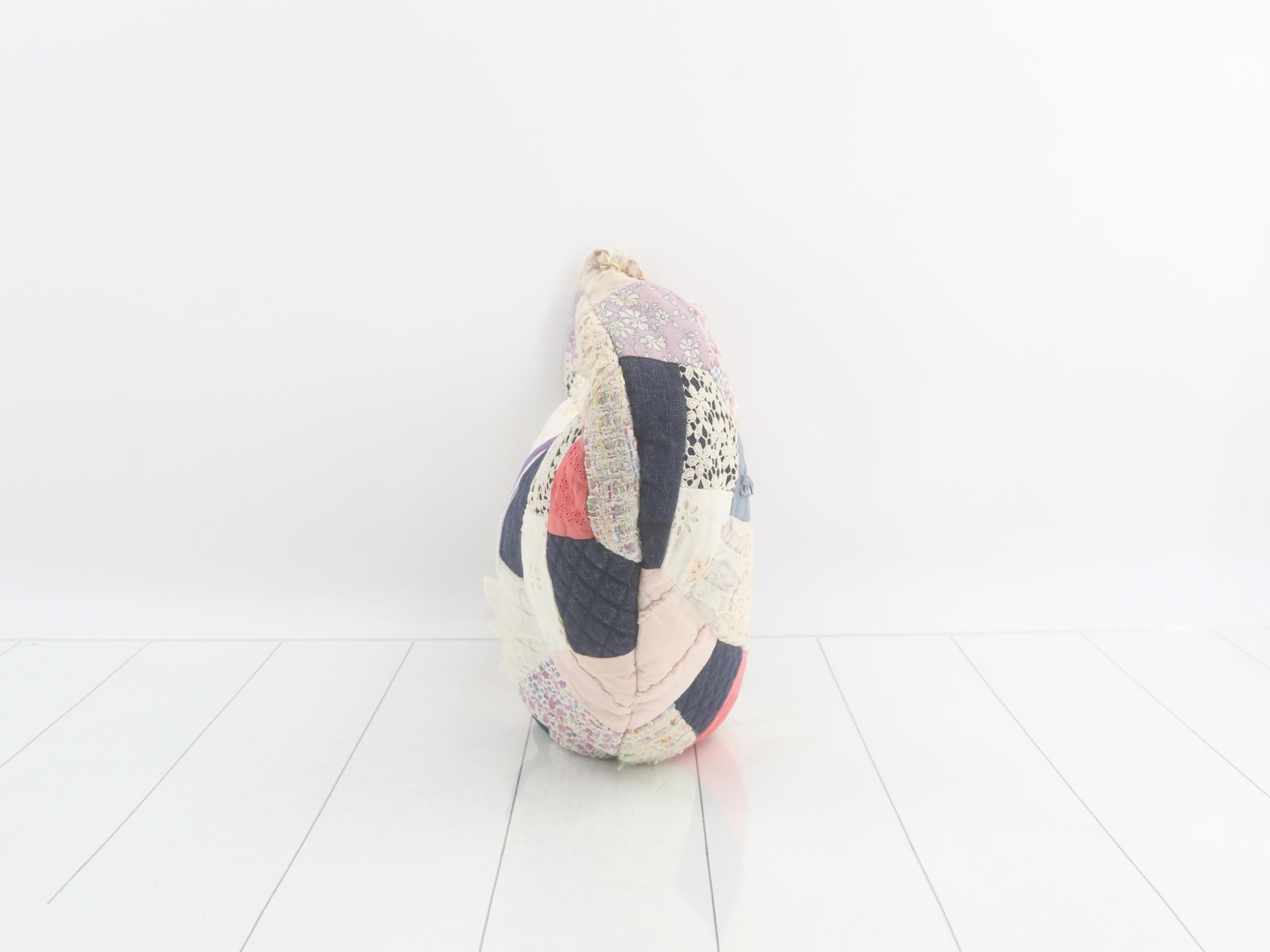 Patchwork Chain Shoulder Bag, Cotton, Multi-color, with Sticker — view 4