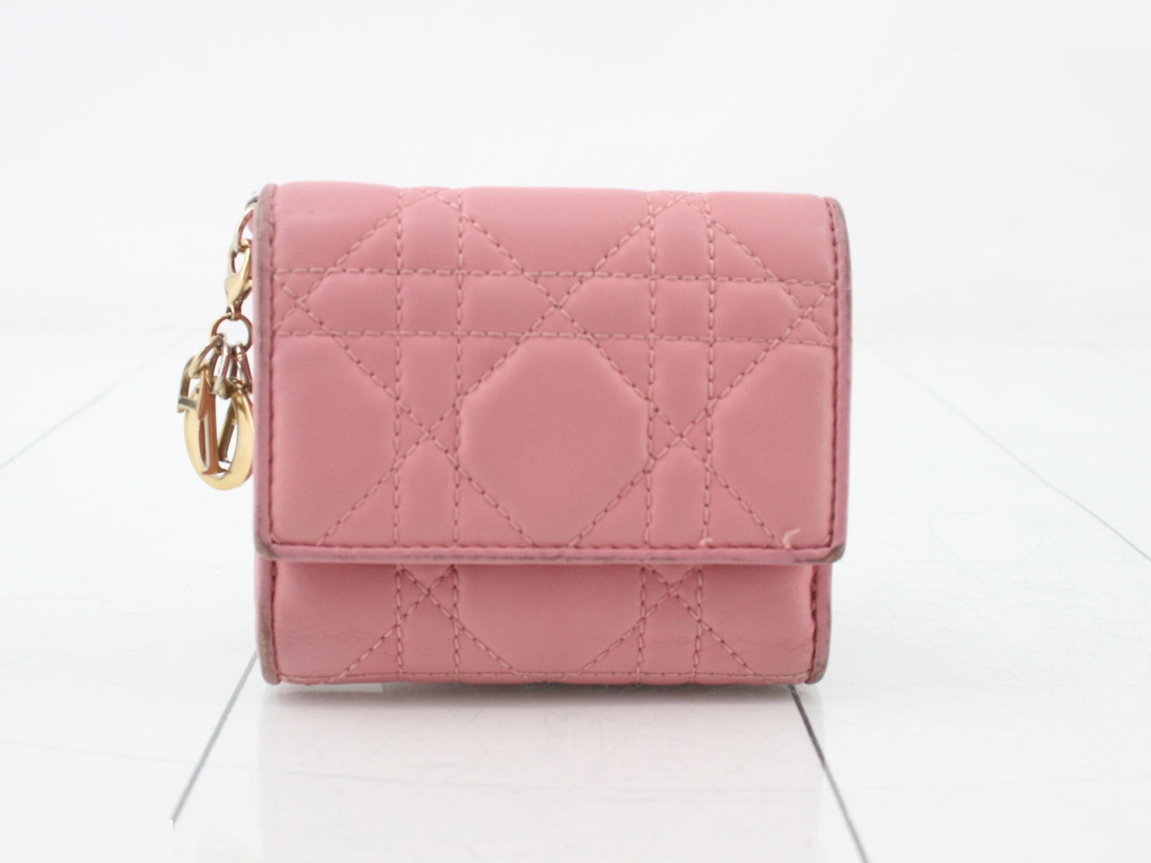 Lady Dior Tri-fold Wallet, Leather, Pink