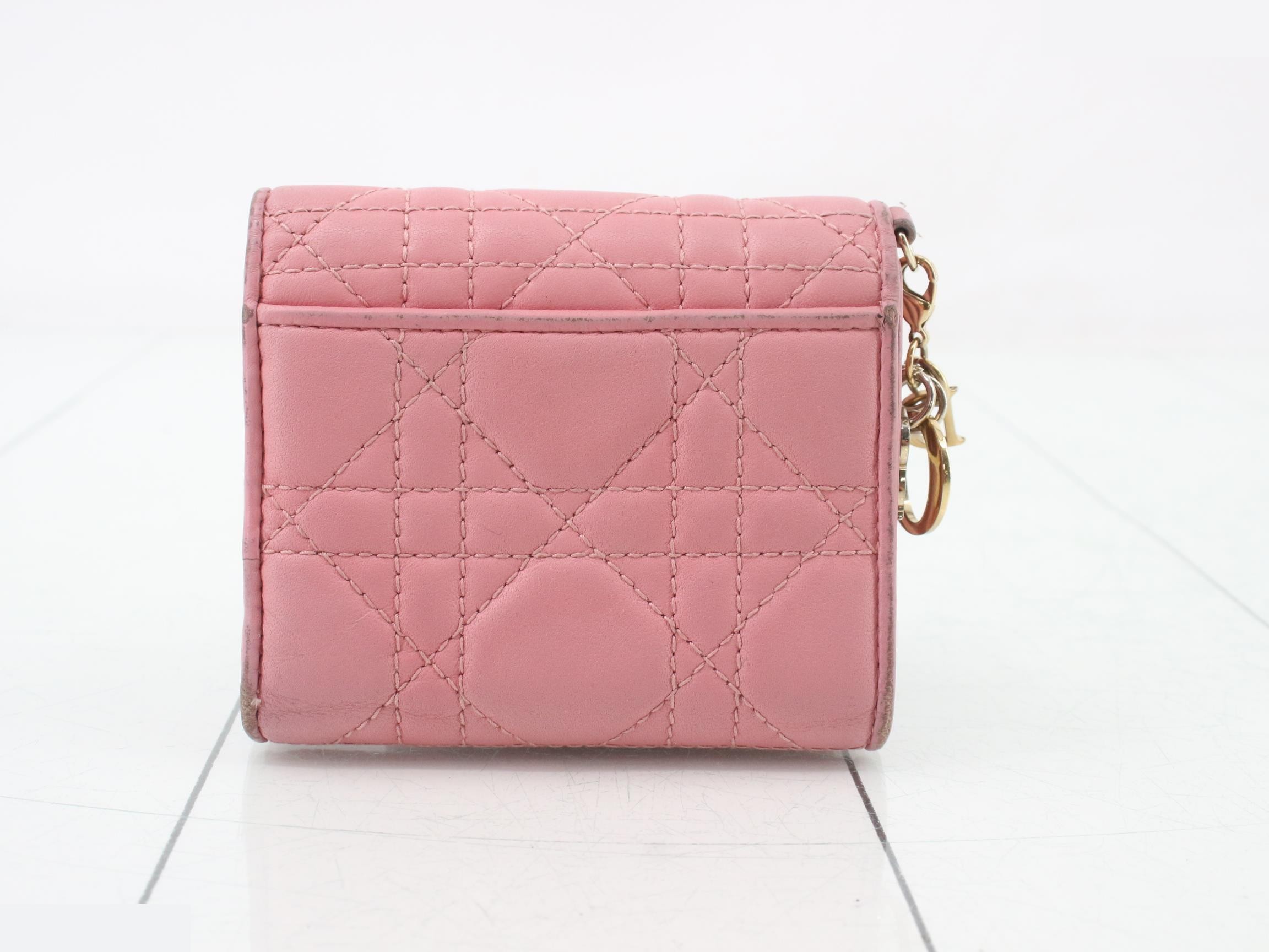Lady Dior Tri-fold Wallet, Leather, Pink — view 2