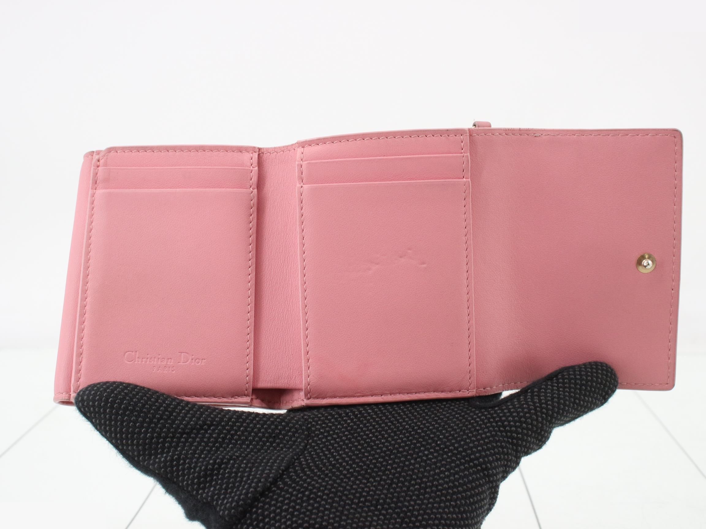 Lady Dior Tri-fold Wallet, Leather, Pink — view 4