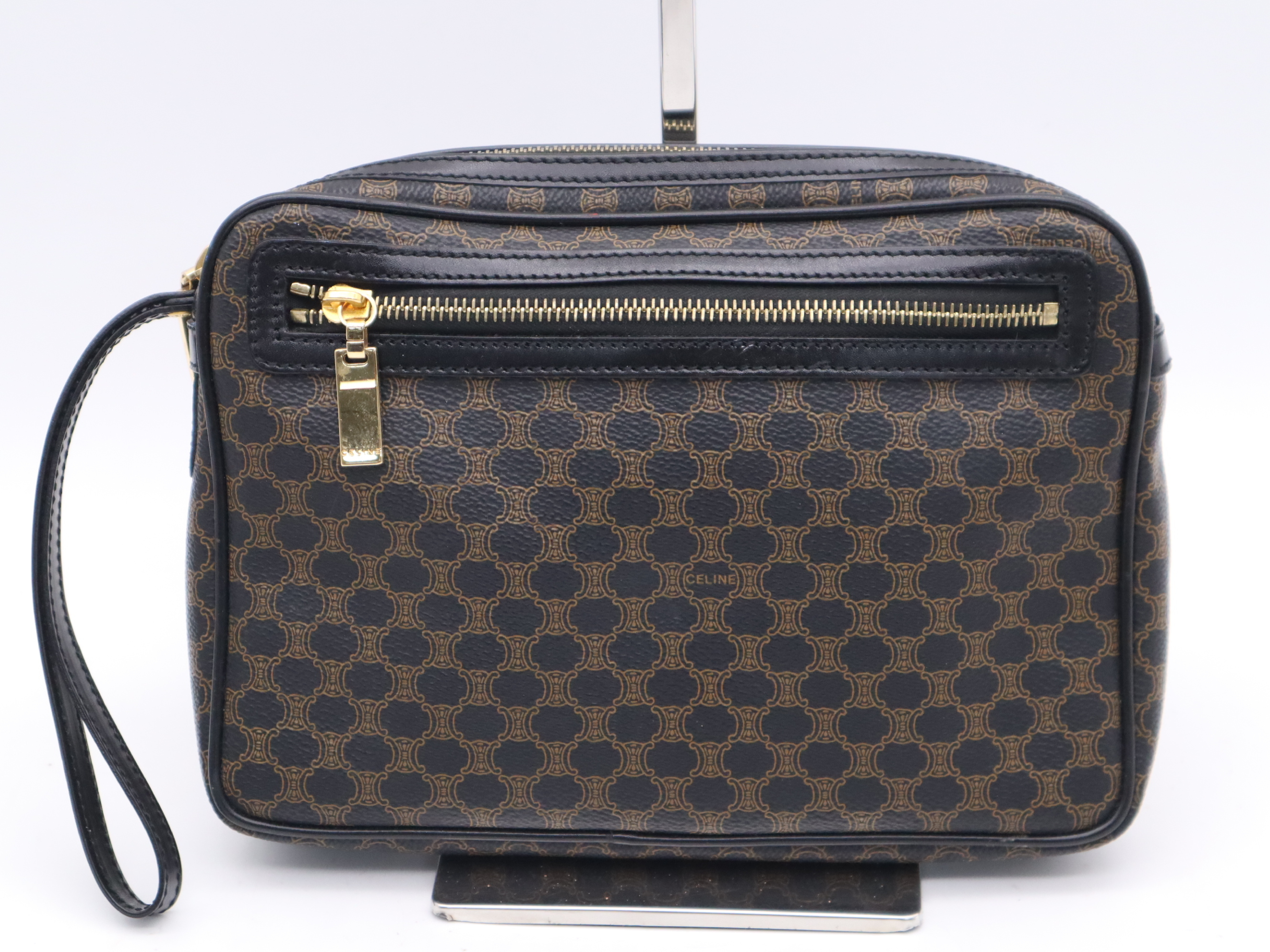 PVC x Leather Macadam Pattern Clutch Bag, Brown, Gold Hardware Clutch Bag