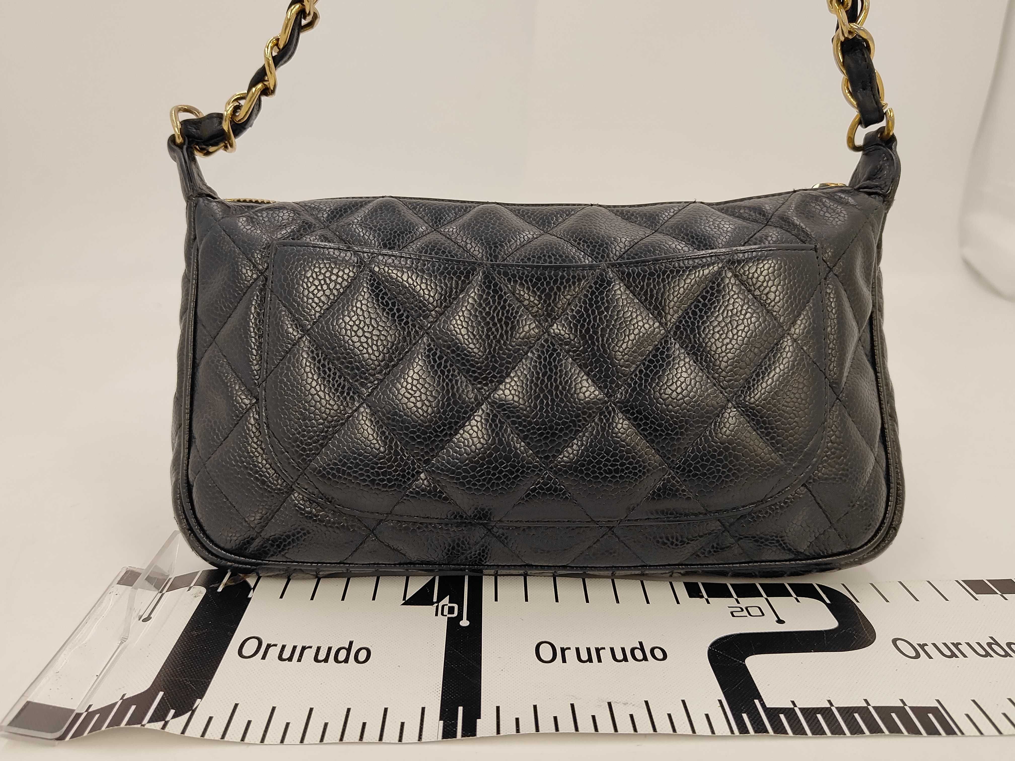 Matelassé Caviar Skin Shoulder Bag, Black — view 2