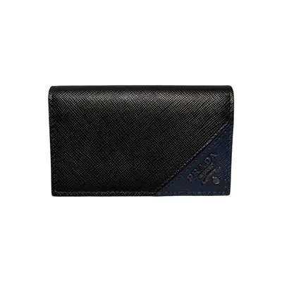 Saffiano Triangle Logo Card Case - Black/Dark Blue