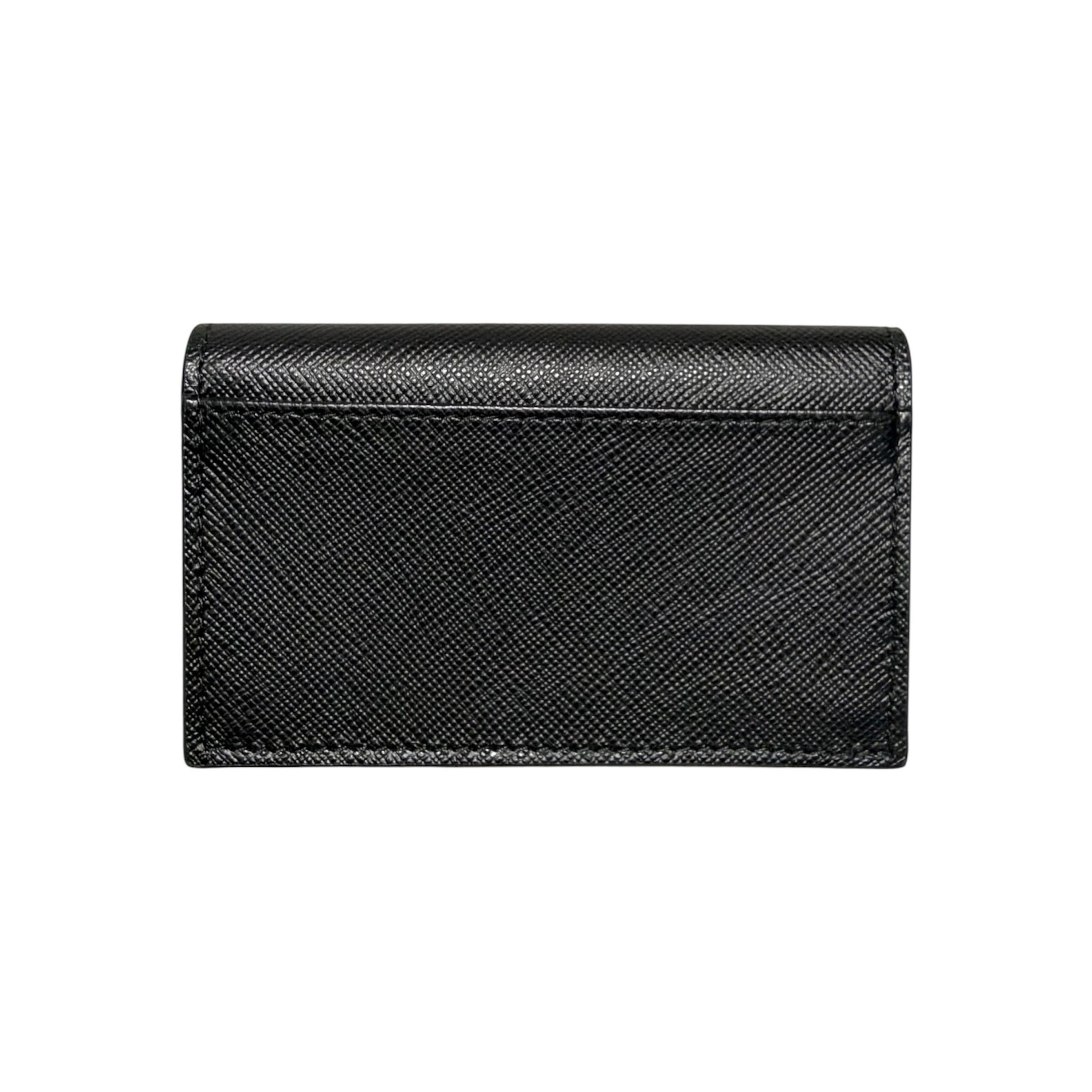 Saffiano Triangle Logo Card Case - Black/Dark Blue — view 2