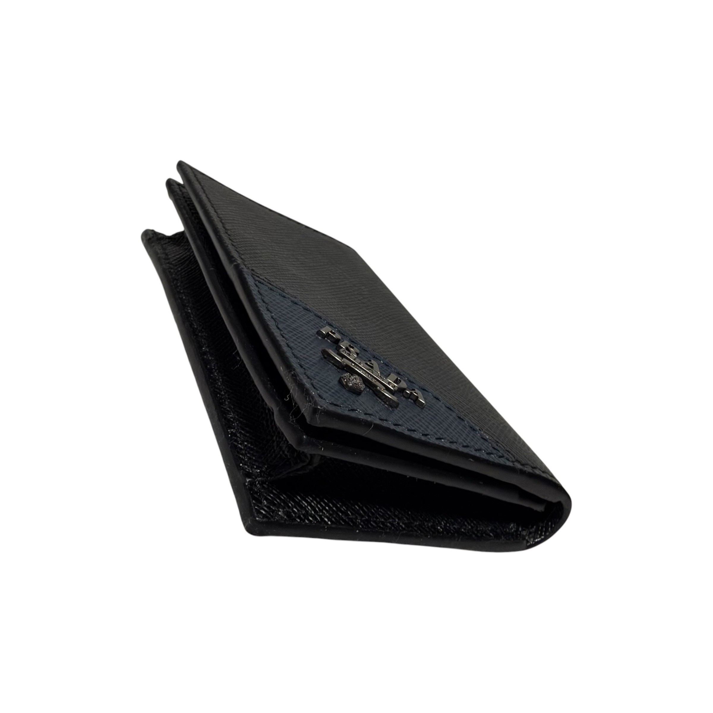 Saffiano Triangle Logo Card Case - Black/Dark Blue — view 3