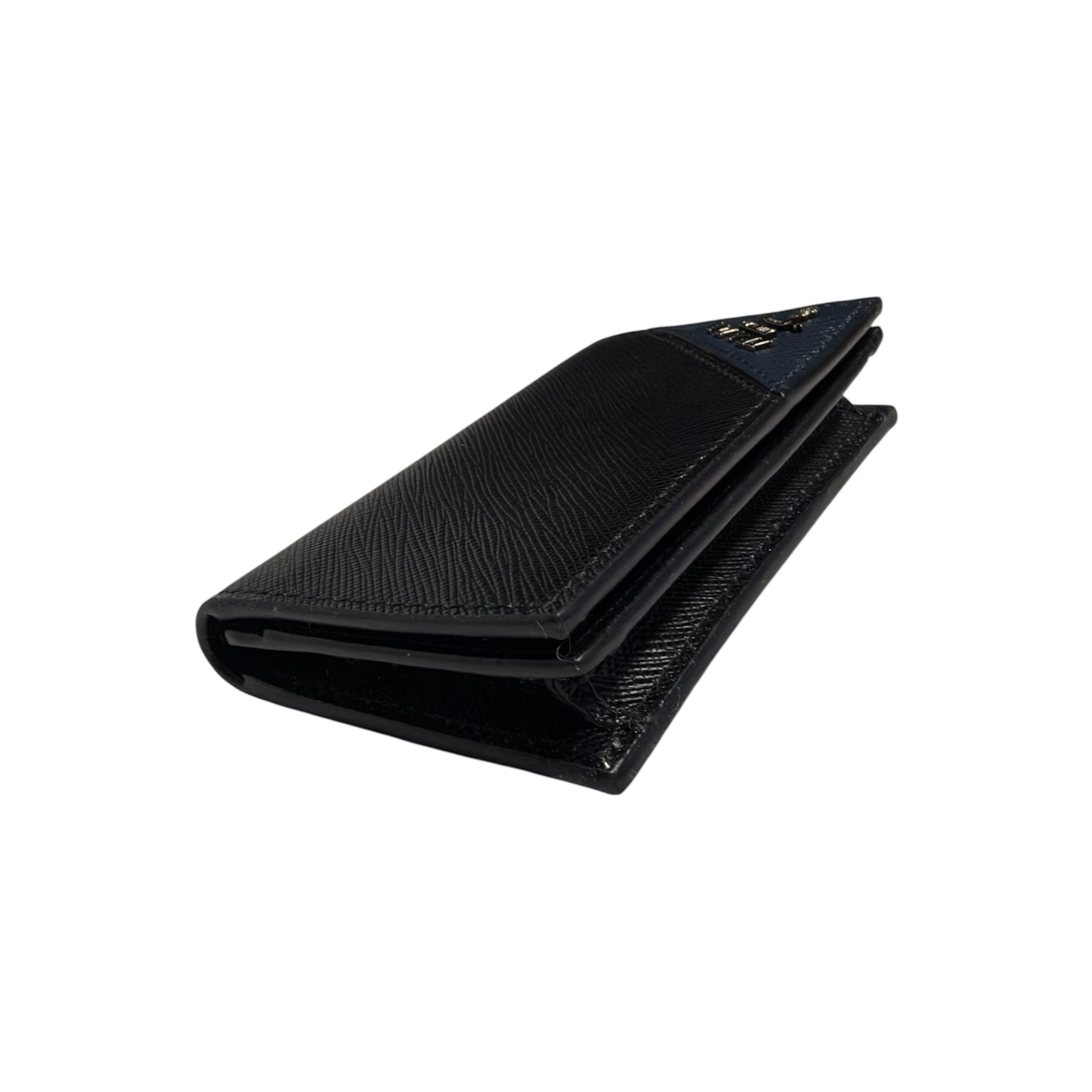 Saffiano Triangle Logo Card Case - Black/Dark Blue — view 4