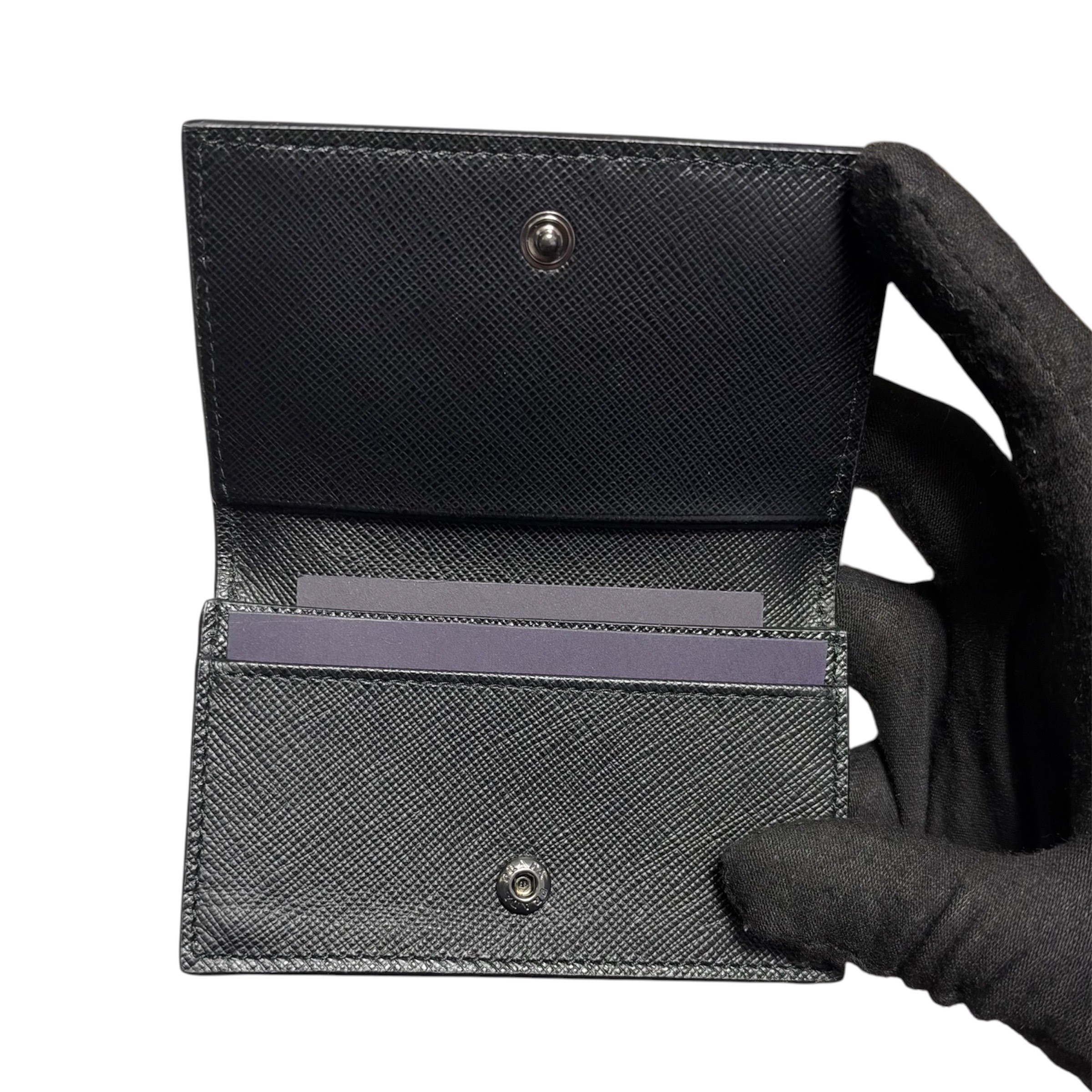 Saffiano Triangle Logo Card Case - Black/Dark Blue — view 5