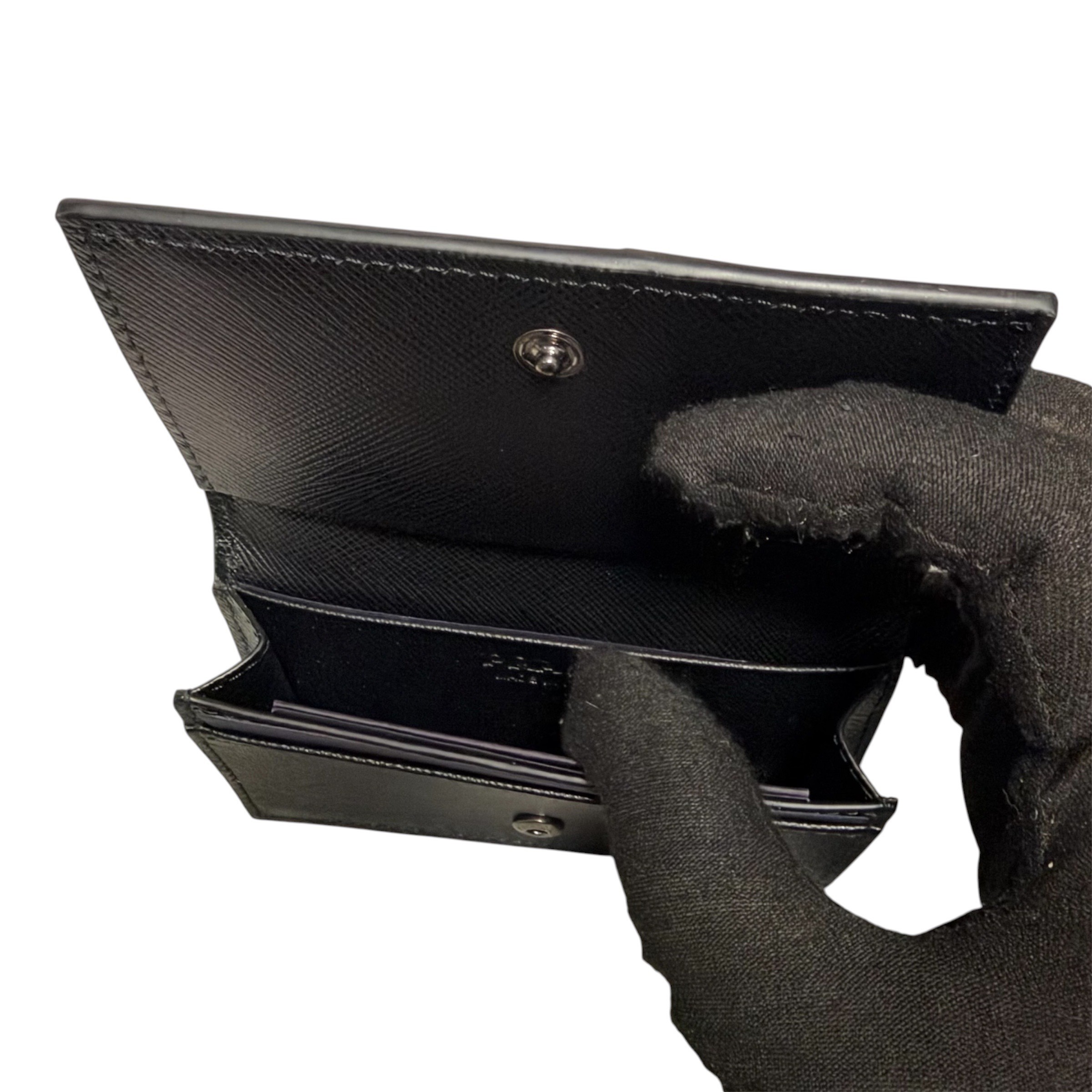 Saffiano Triangle Logo Card Case - Black/Dark Blue — view 6