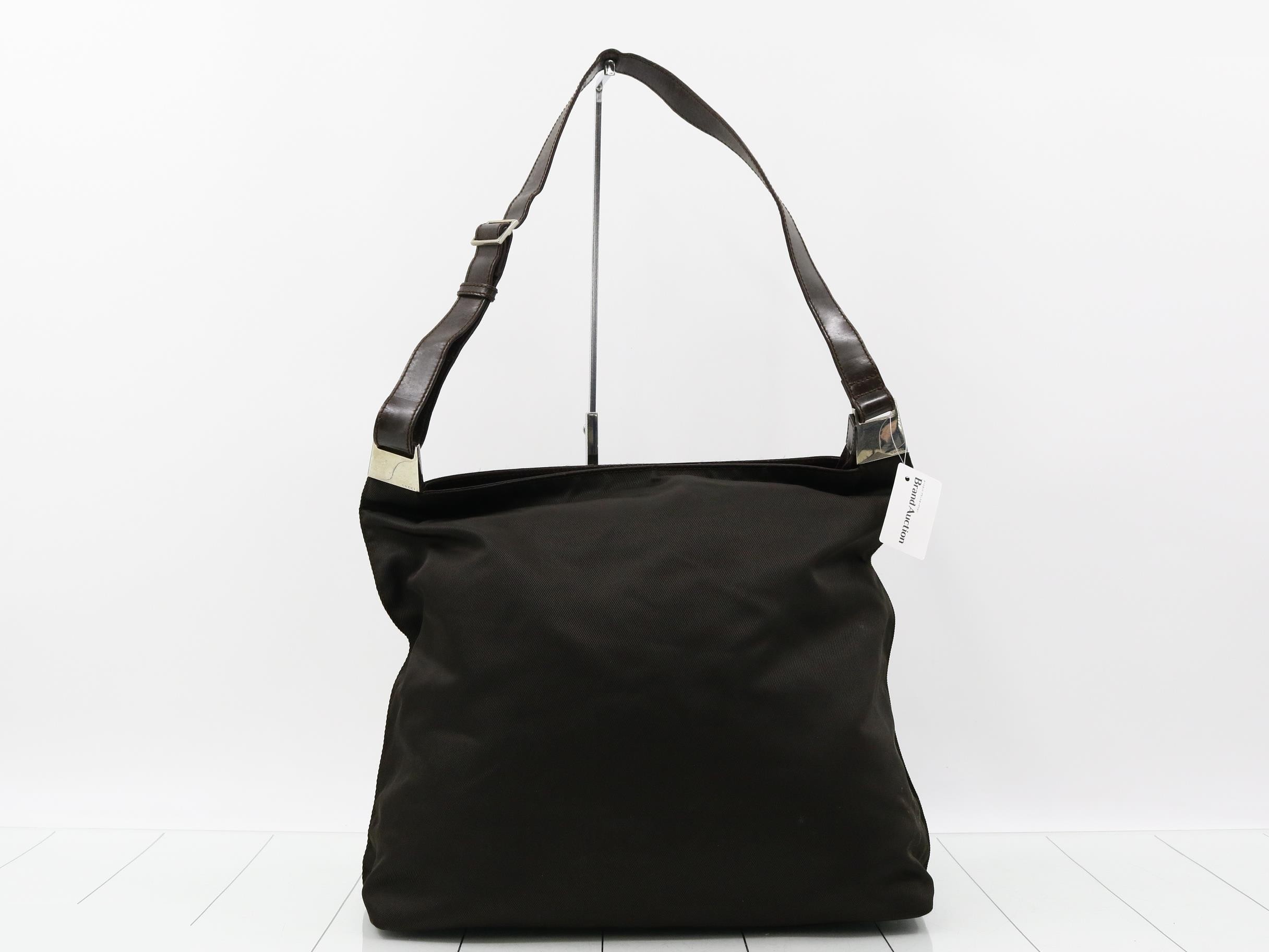 Nylon/Leather Shoulder Bag, Brown