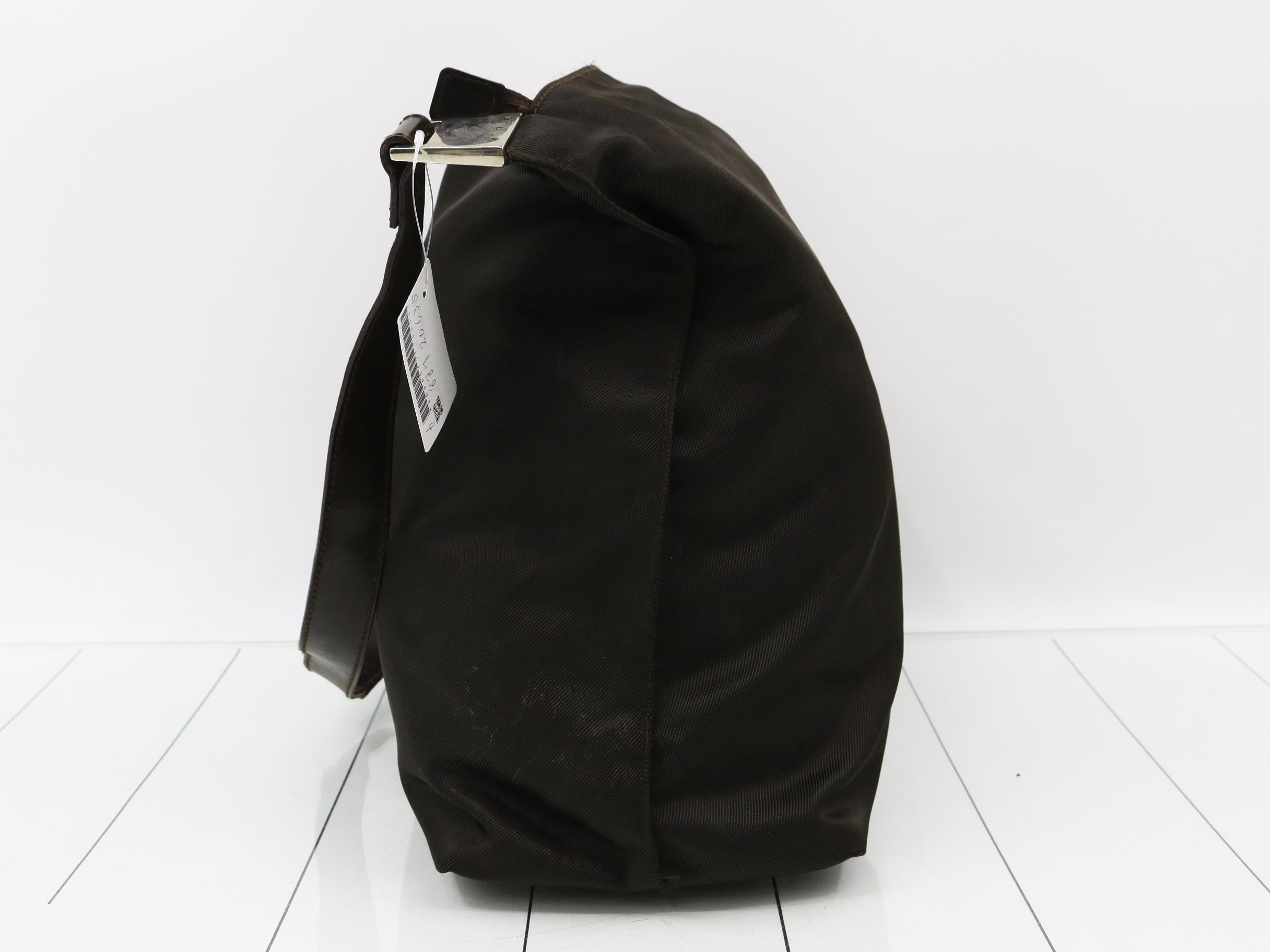 Nylon/Leather Shoulder Bag, Brown — view 3