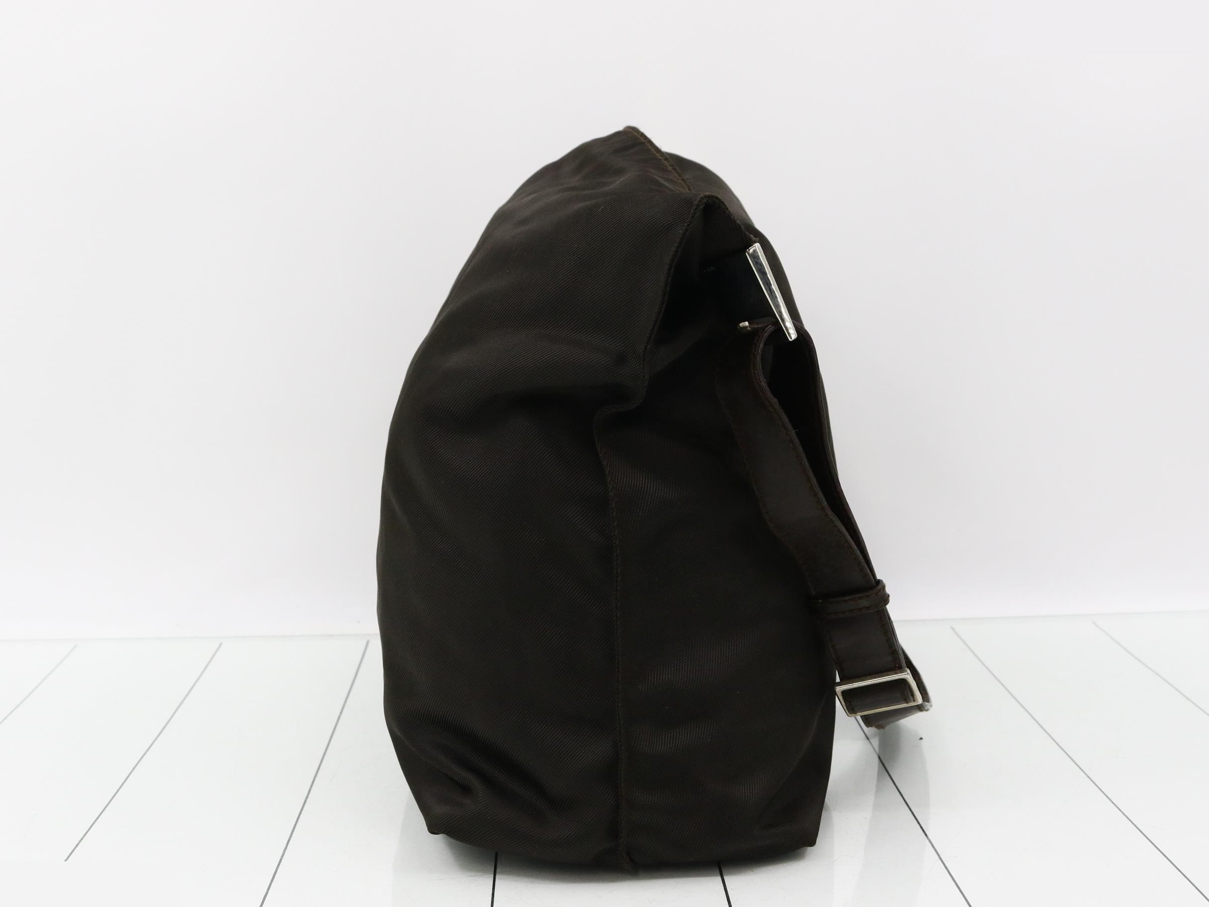 Nylon/Leather Shoulder Bag, Brown — view 4