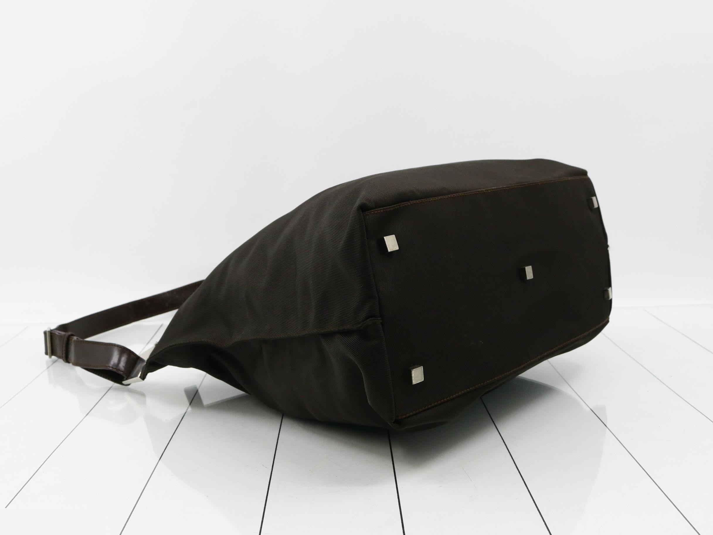 Nylon/Leather Shoulder Bag, Brown — view 5
