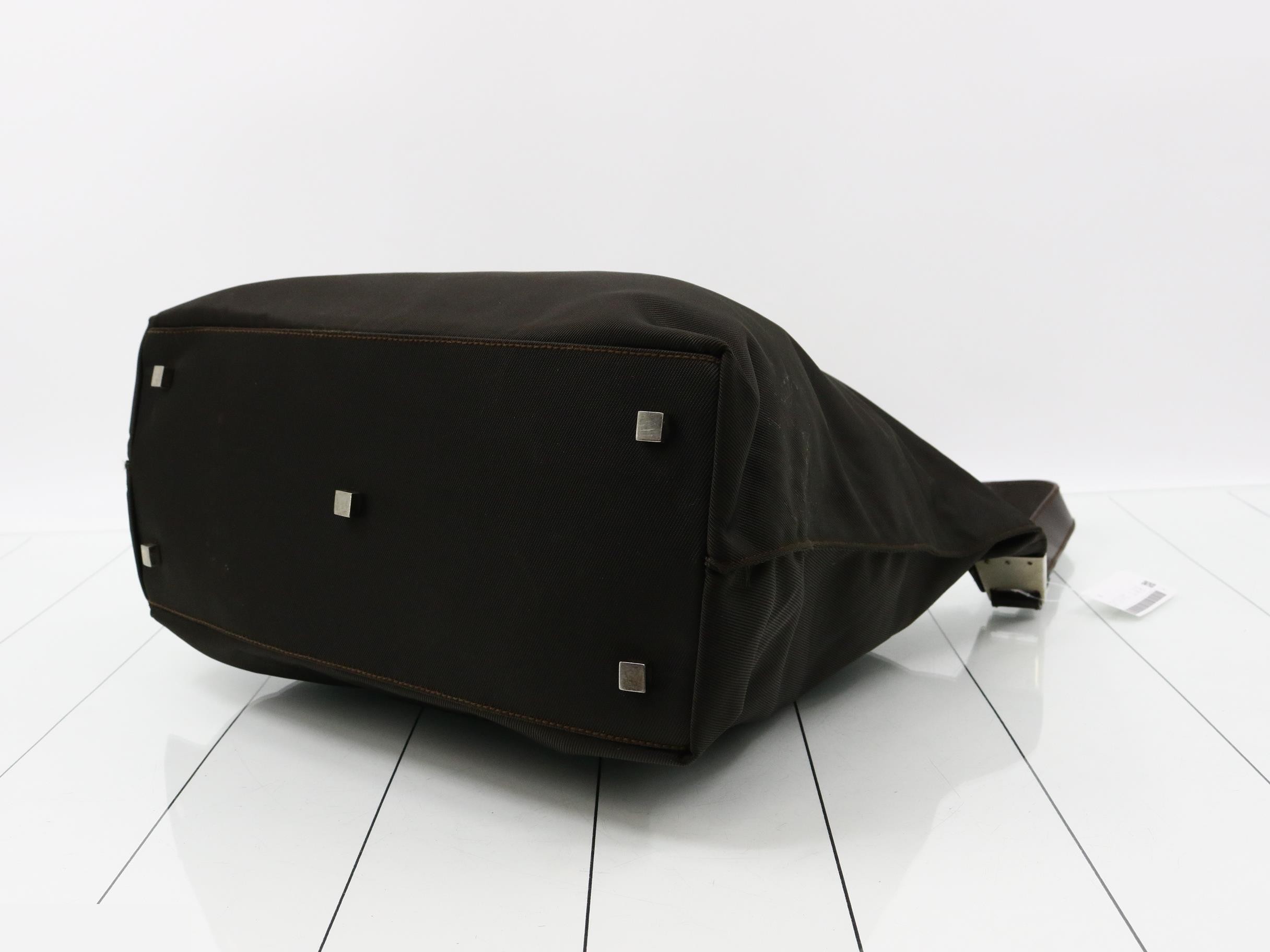 Nylon/Leather Shoulder Bag, Brown — view 6