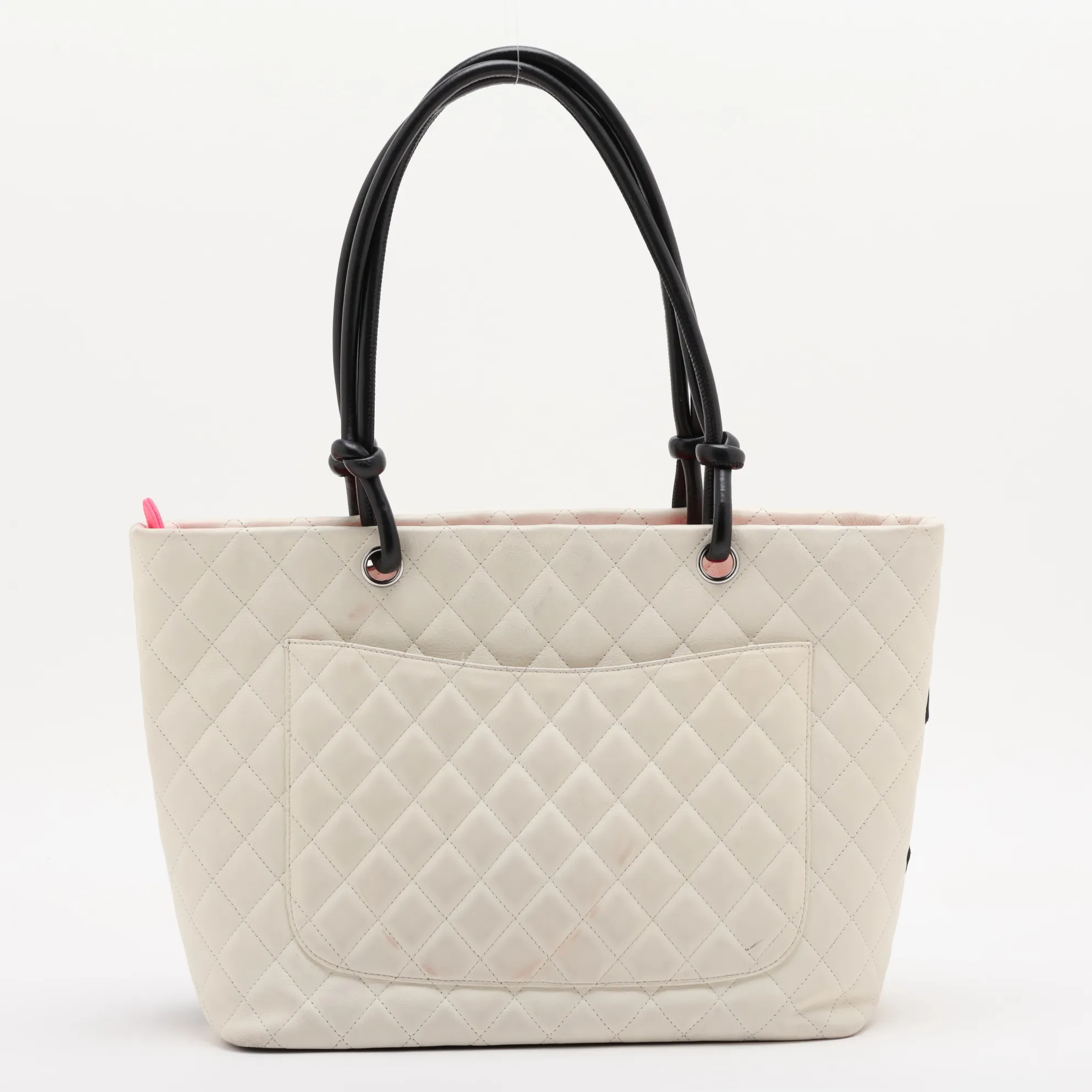 Cambon Line Lambskin Tote Bag, White, Silver Hardware, 9644948, Series 9 — view 2